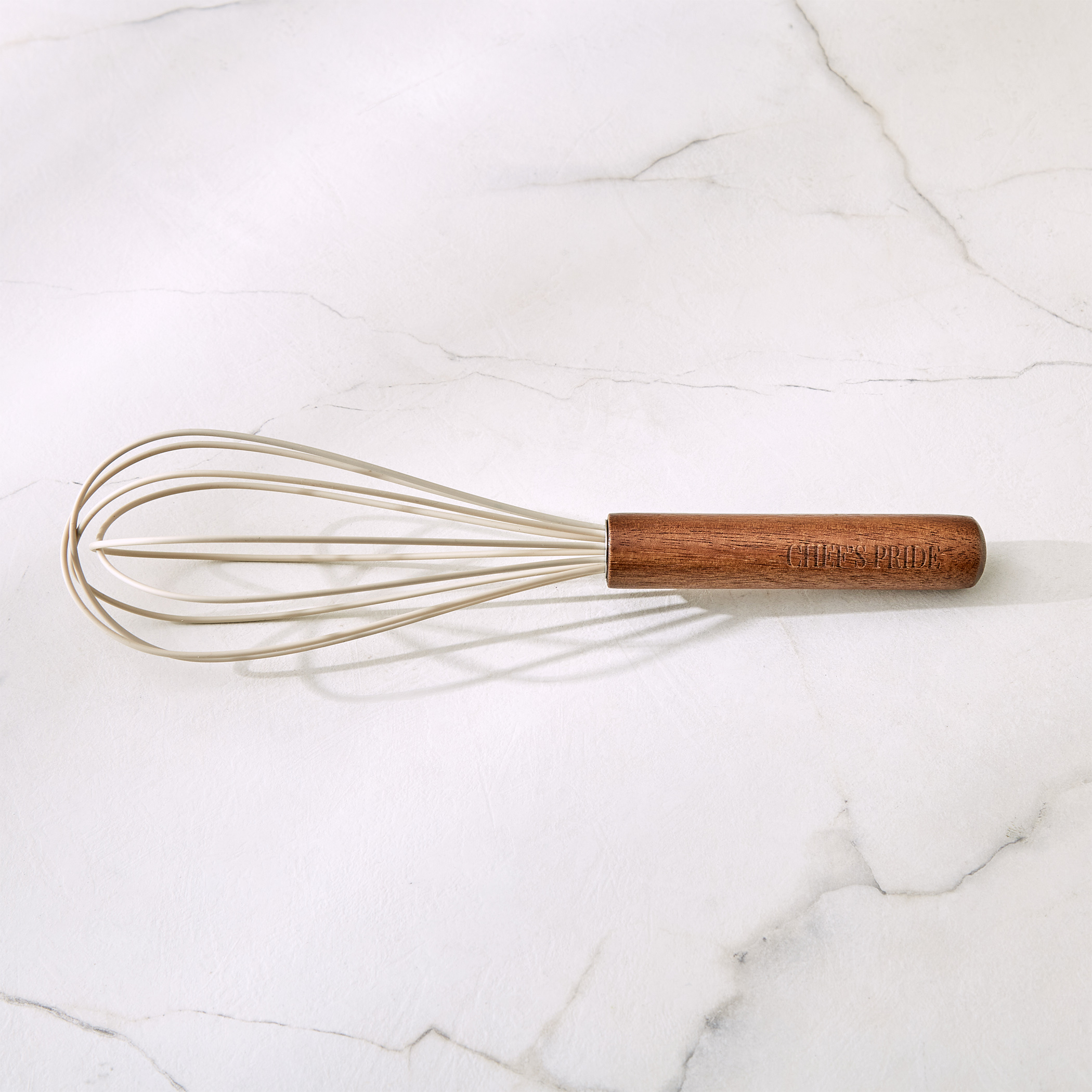 Chefs Pride Zeta Silicone Whisk with Acacia Wood Handle in Cream