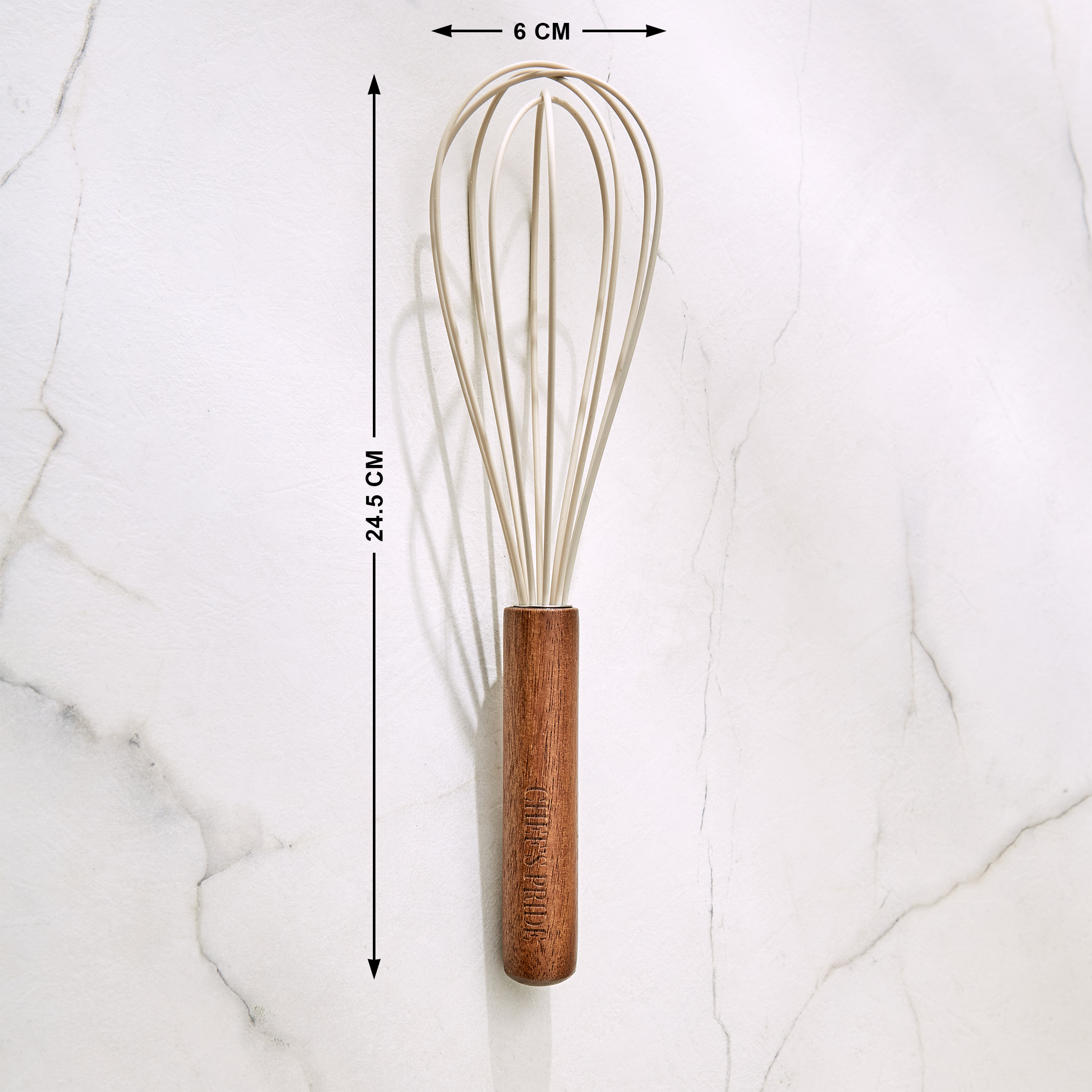 Chefs Pride Zeta Silicone Whisk with Acacia Wood Handle in Cream