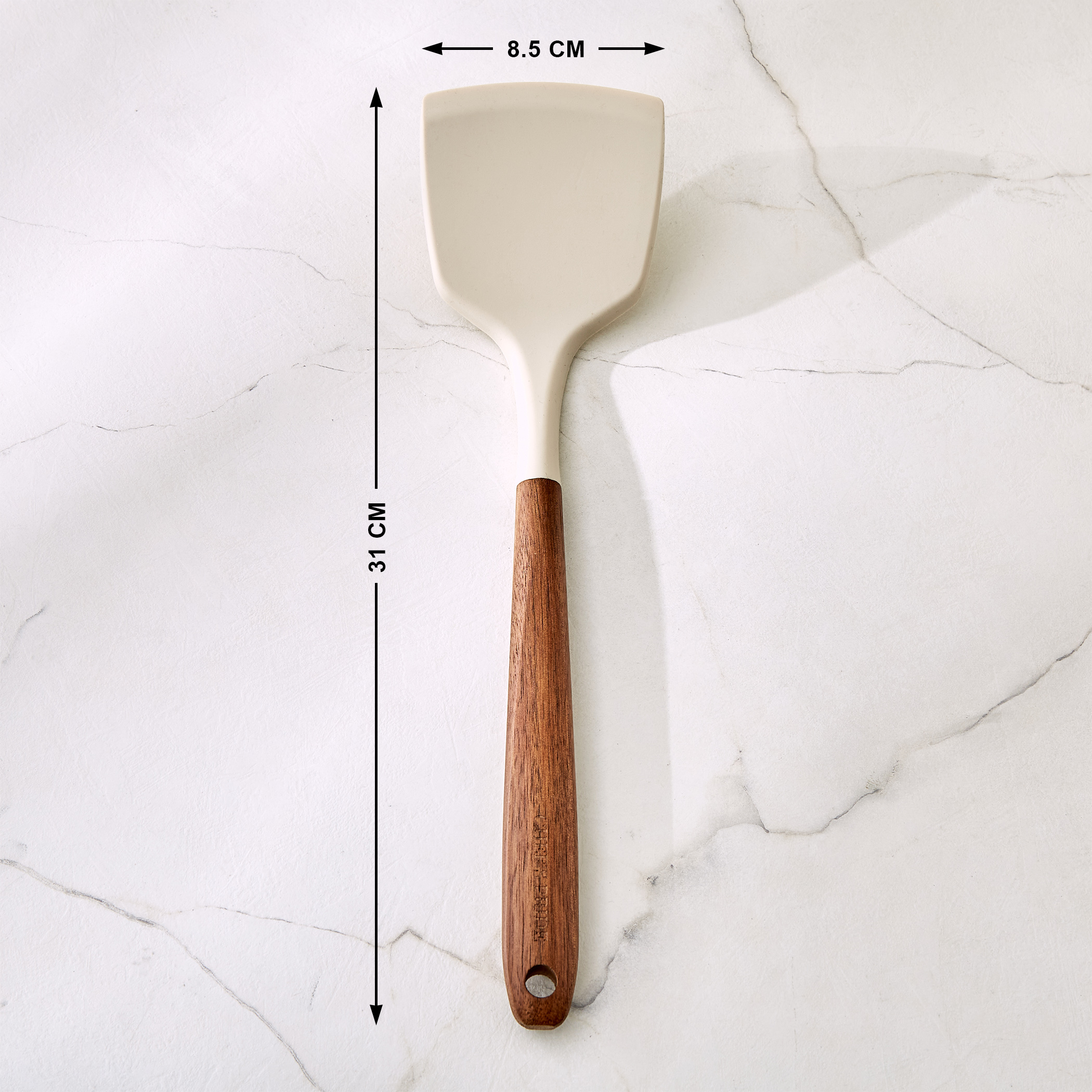 Chefs Pride Zeta Silicone Turner with Acacia Wood Handle in Cream