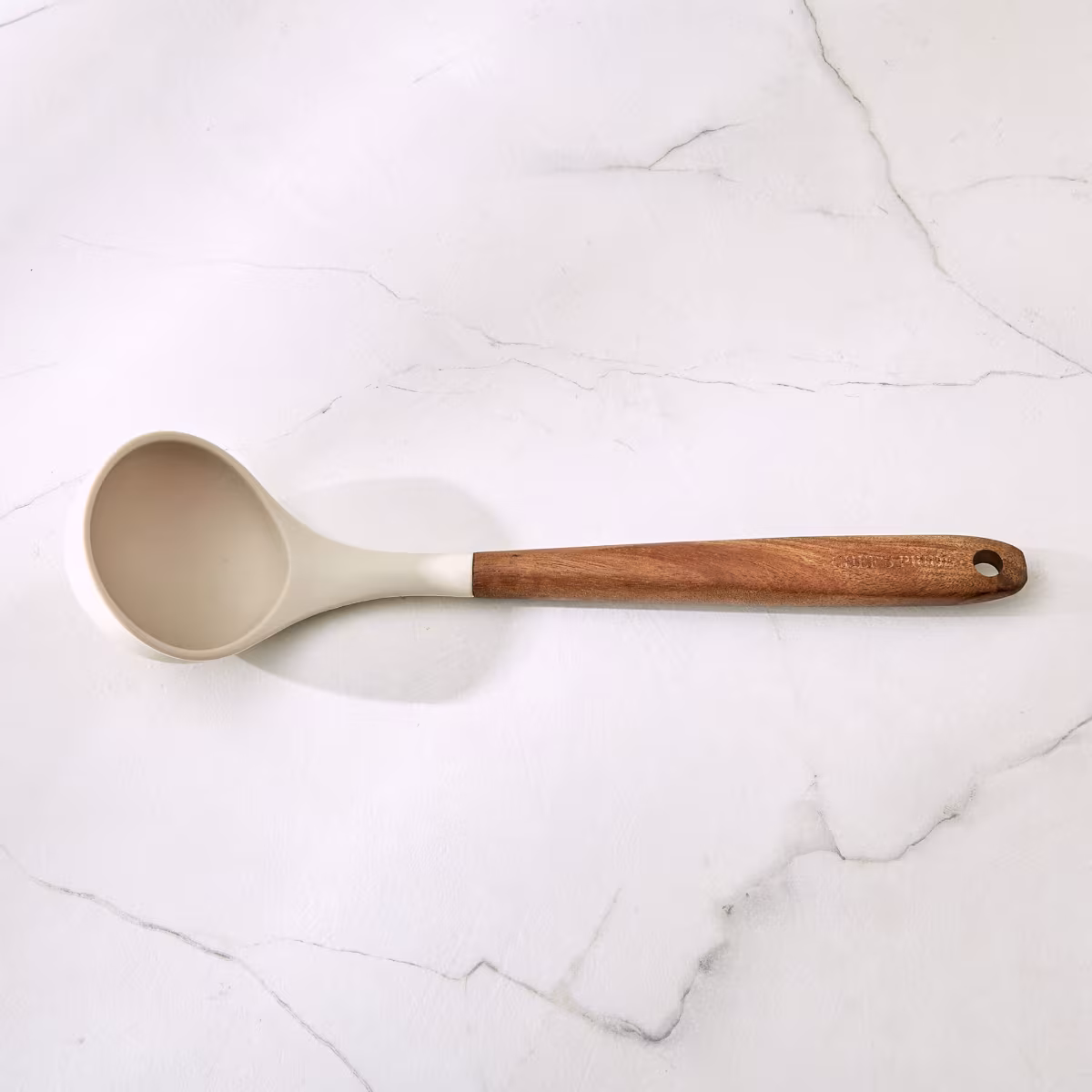 Chefs Pride Zeta Silicone Ladle with Wooden Handle in Cream