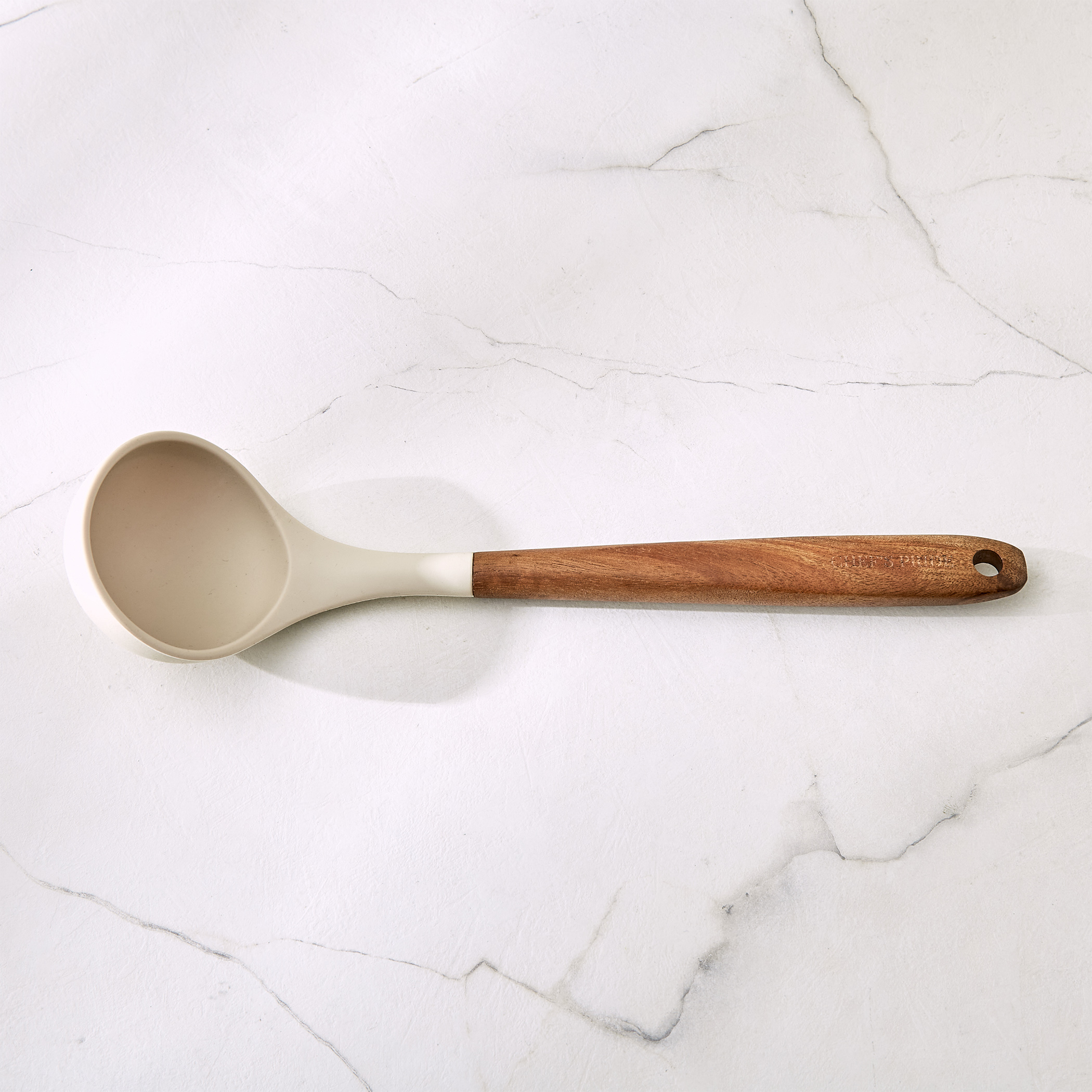Chefs Pride Zeta Silicone Ladle with Wooden Handle in Cream