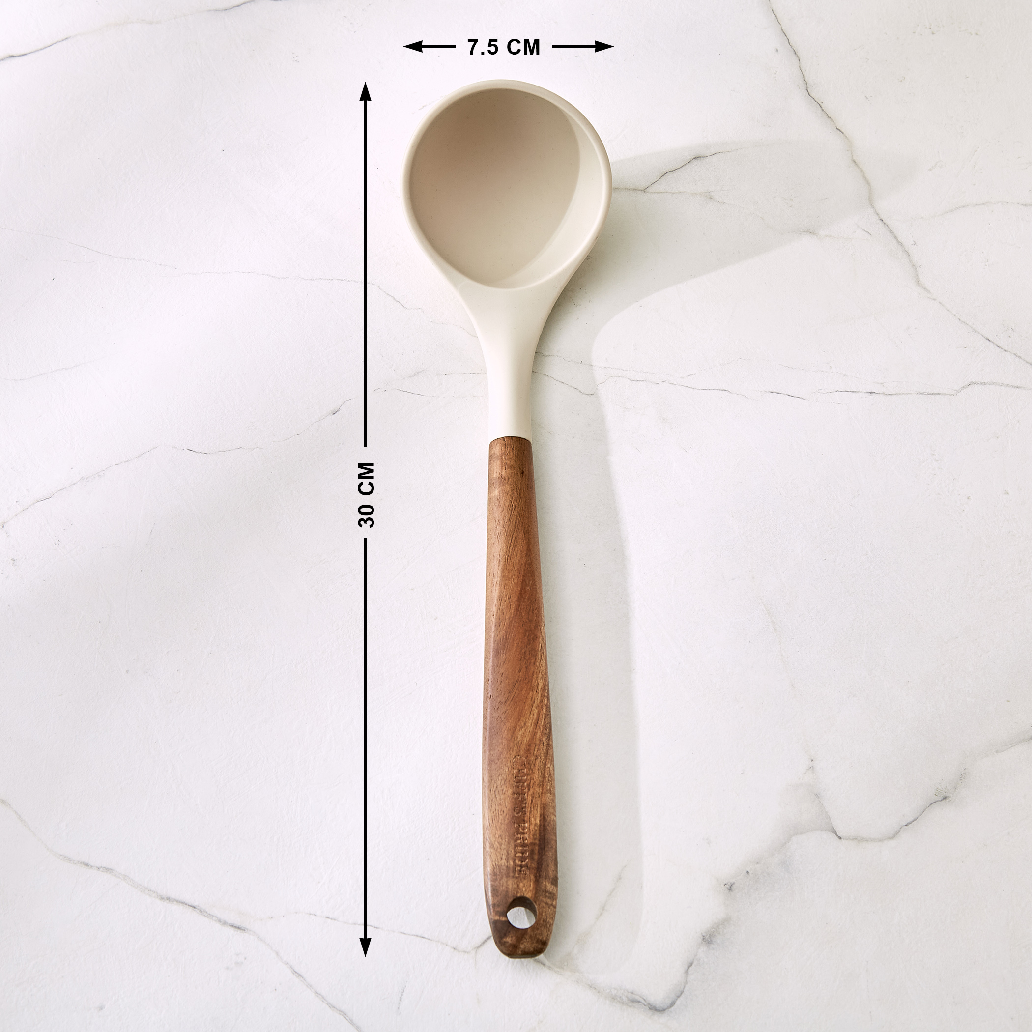 Chefs Pride Zeta Silicone Ladle with Wooden Handle in Cream
