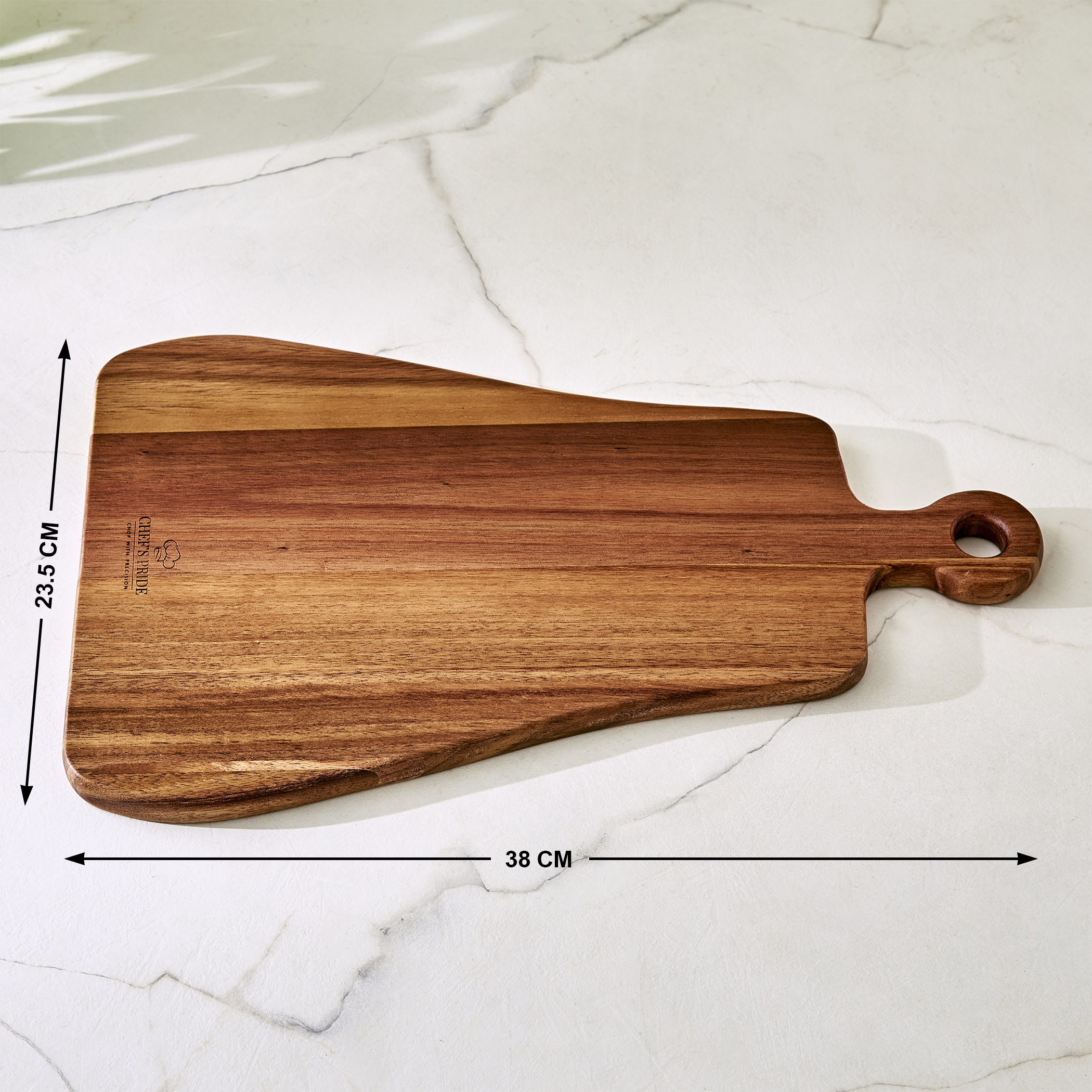 Chefs Pride Marion Acacia Wood Chopping Board with Handle in Brown