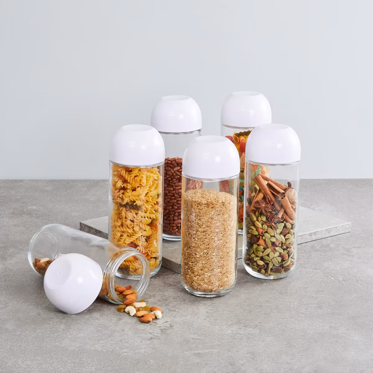 Siattle Regal Set of 6 Glass Storage Jars -1L in Transparent