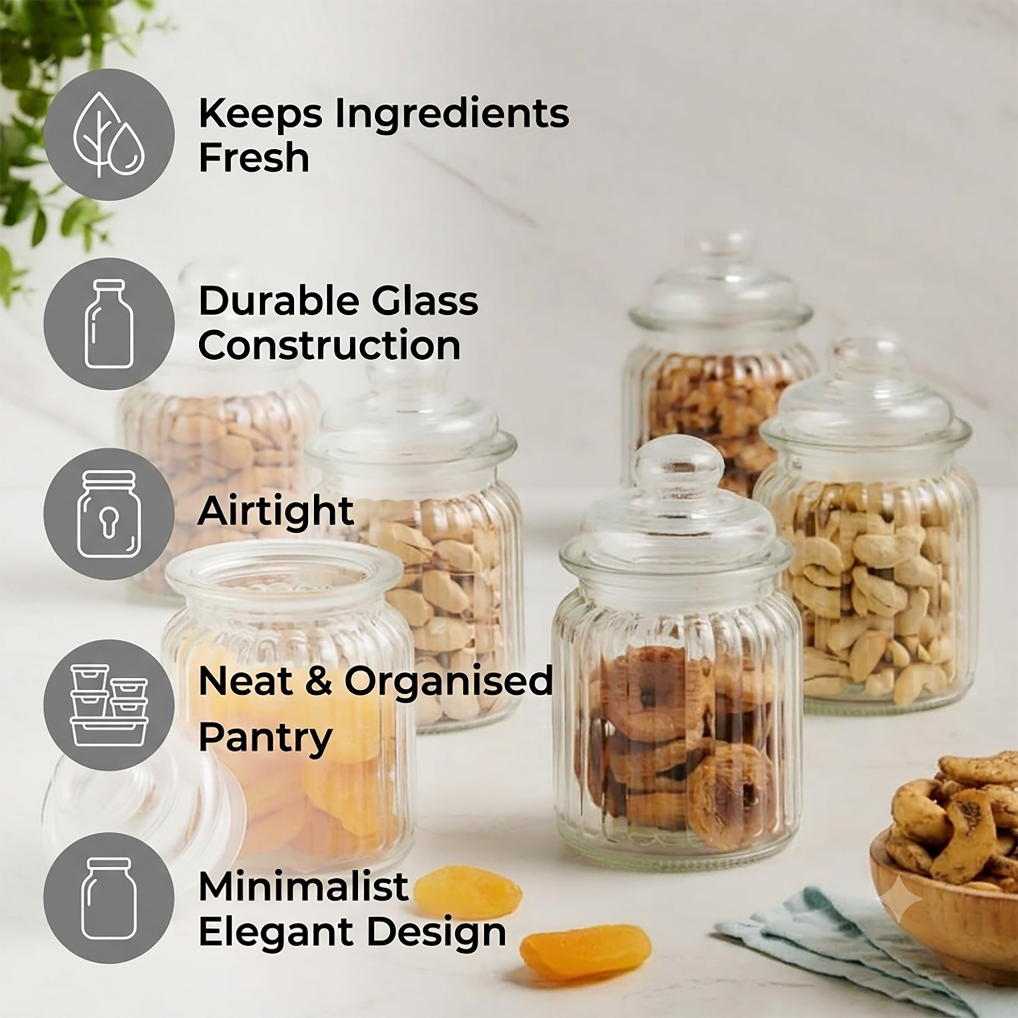 Marley Set of 6 Glass Storage Jars - 250ml in Transparent