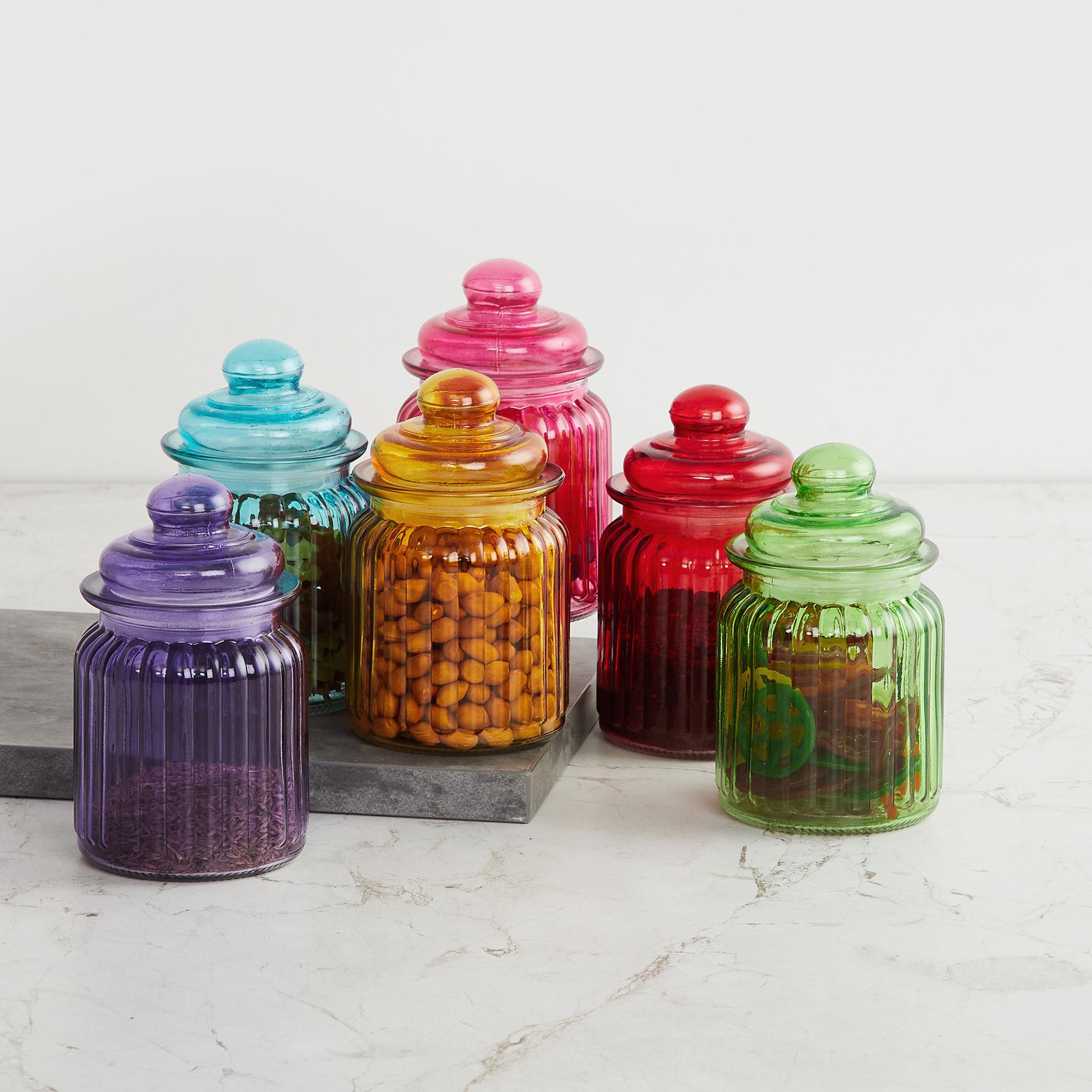 Corsica Essentials Set of 6 Glass Jars - 250ml in Multicolour