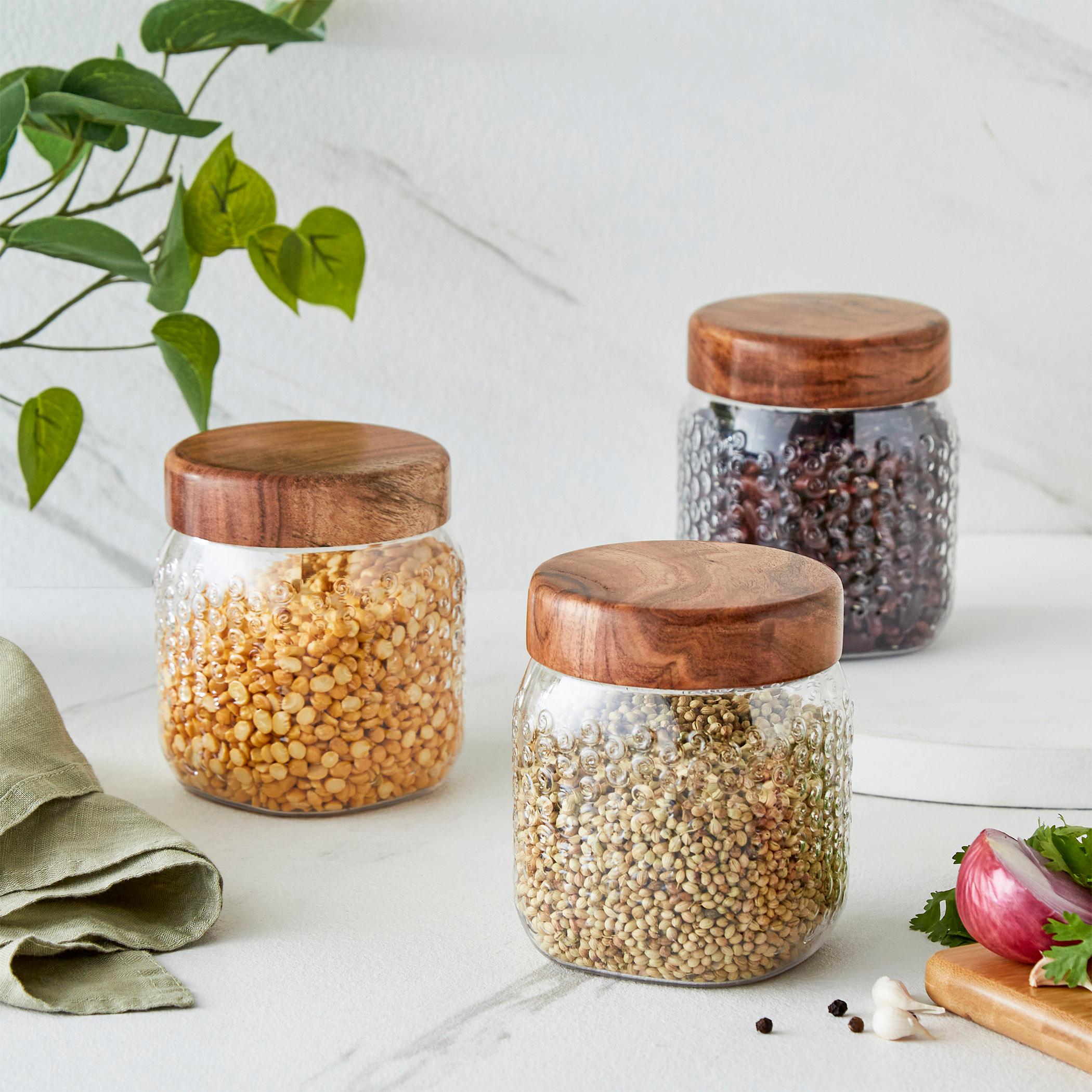 Corsica Elfin Set of 3 Wooden Lid Pet Jars - 650ml in Multicolour