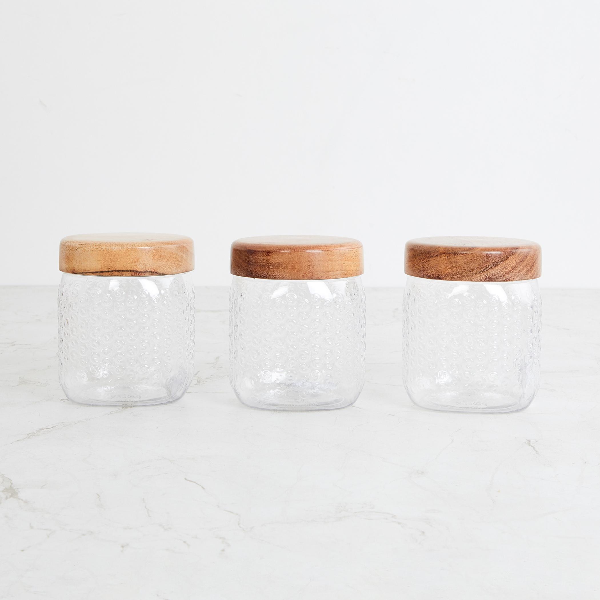 Corsica Elfin Set of 3 Wooden Lid Pet Jars - 650ml in Multicolour