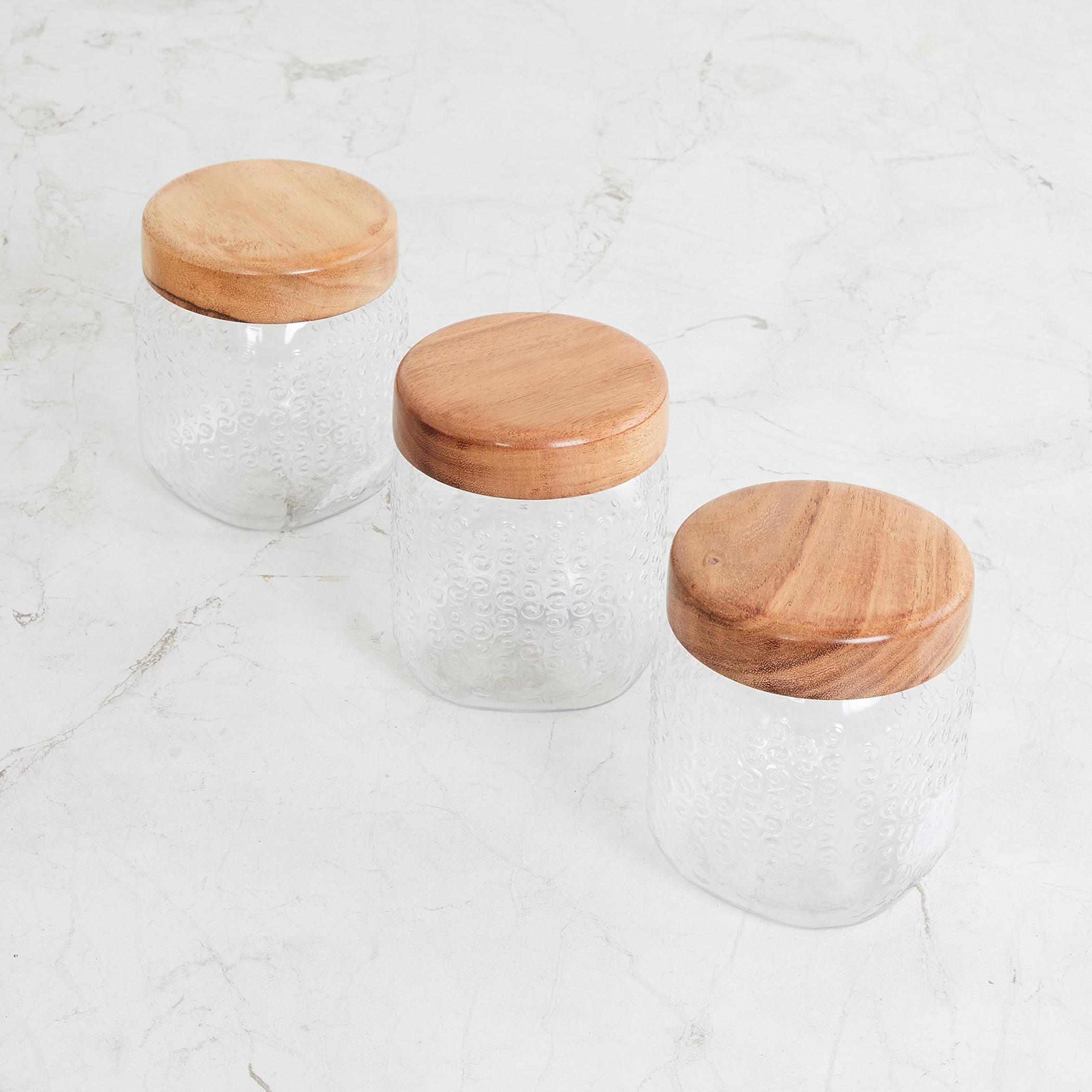 Corsica Elfin Set of 3 Wooden Lid Pet Jars - 650ml in Multicolour
