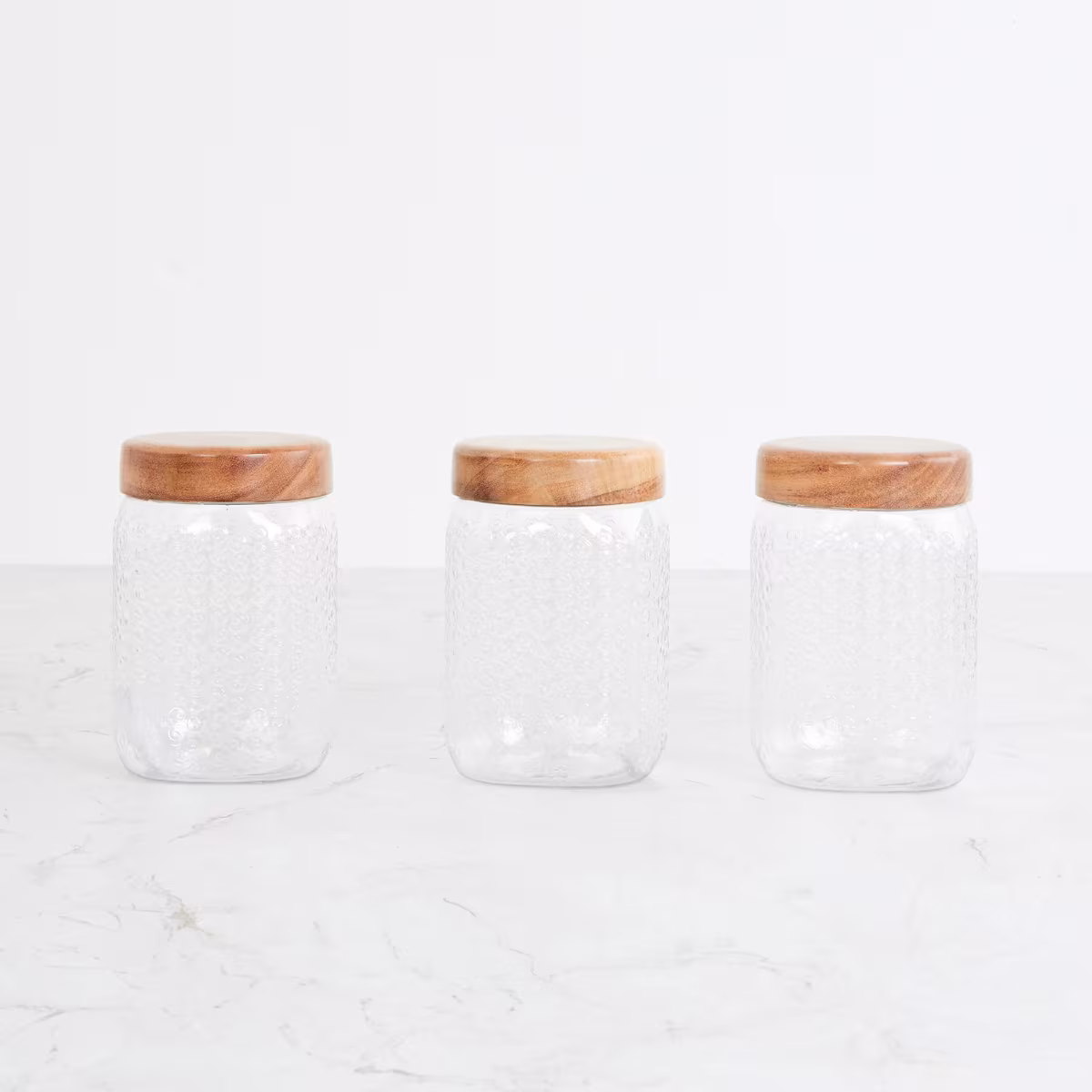 Corsica Elfin Set of 3 Wooden Lid Pet Jars - 900ml in Transparent