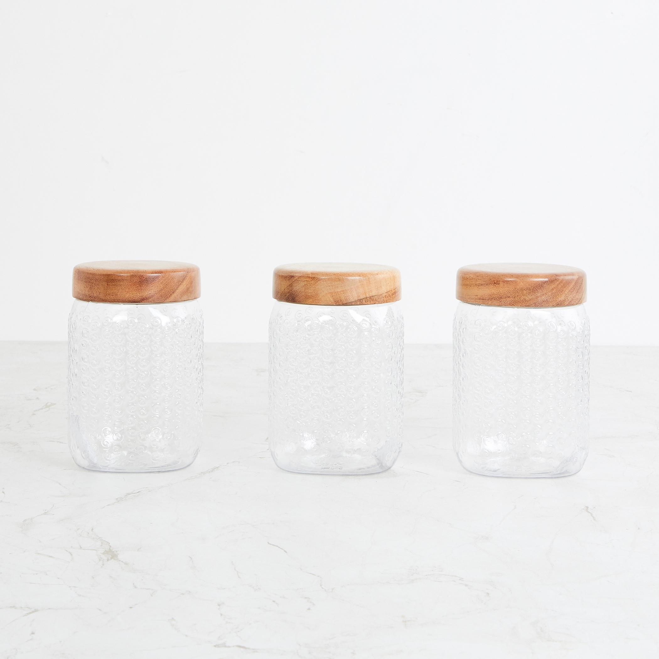 Corsica Elfin Set of 3 Wooden Lid Pet Jars - 900ml in Transparent