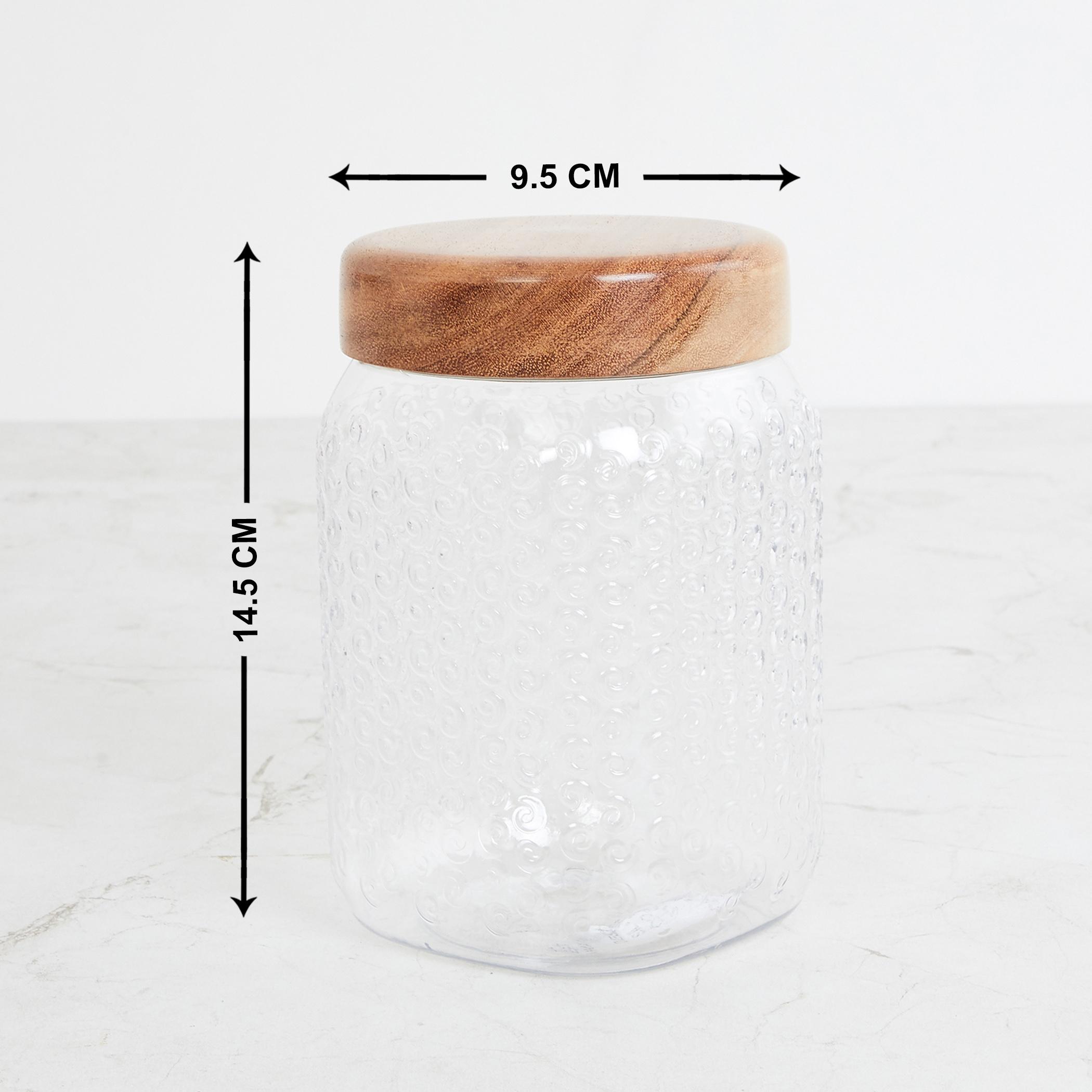 Corsica Elfin Set of 3 Wooden Lid Pet Jars - 900ml in Transparent