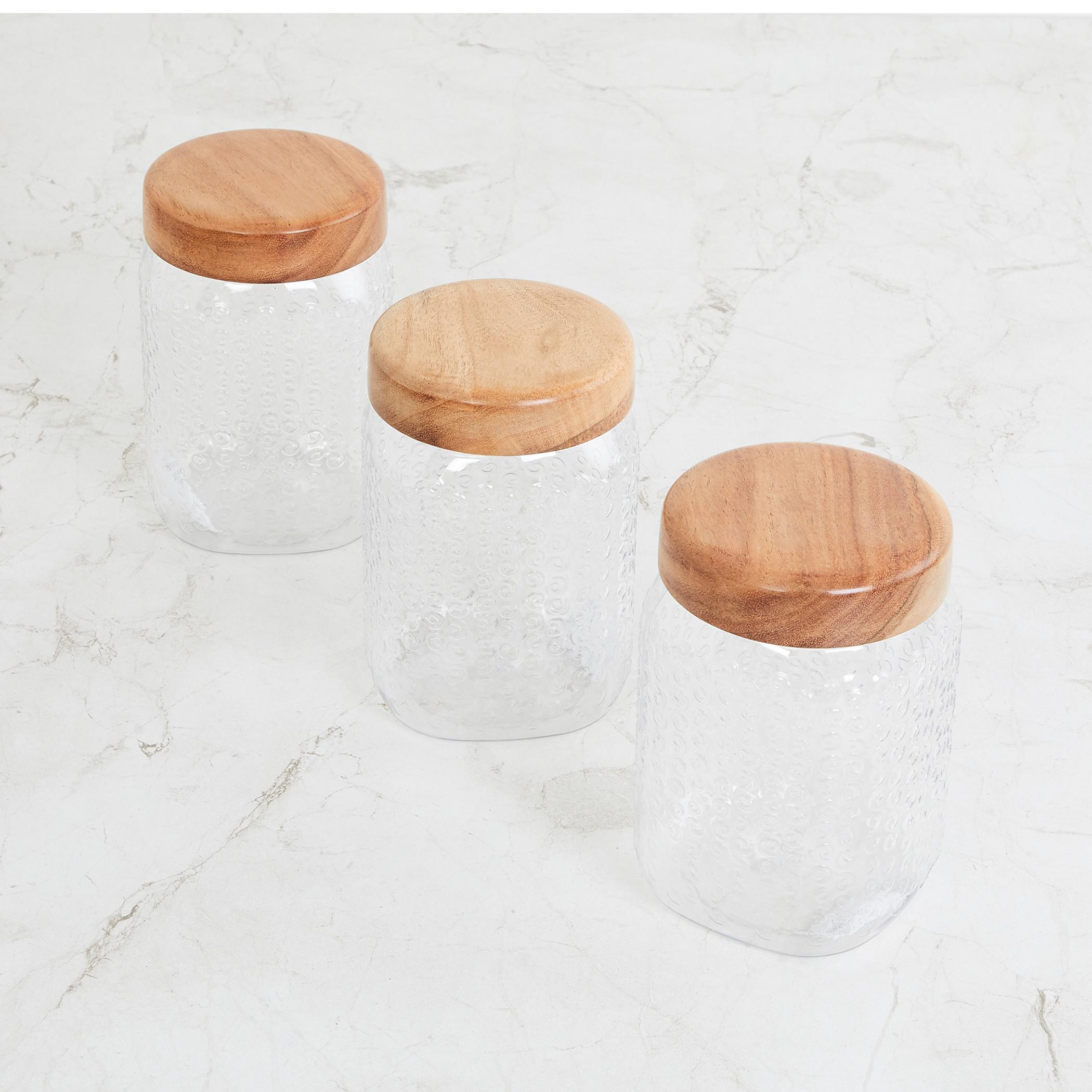 Corsica Elfin Set of 3 Wooden Lid Pet Jars - 900ml in Transparent