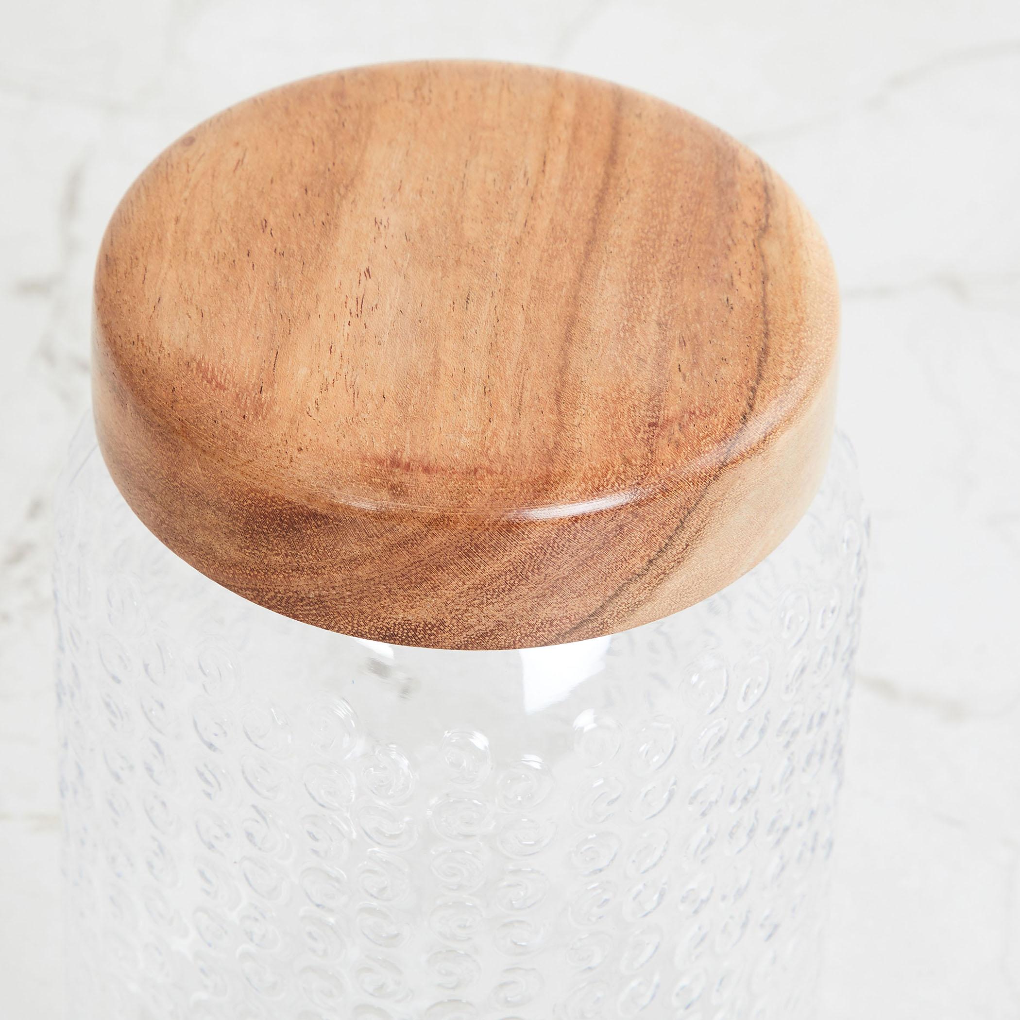 Corsica Elfin Set of 3 Wooden Lid Pet Jars - 900ml in Transparent