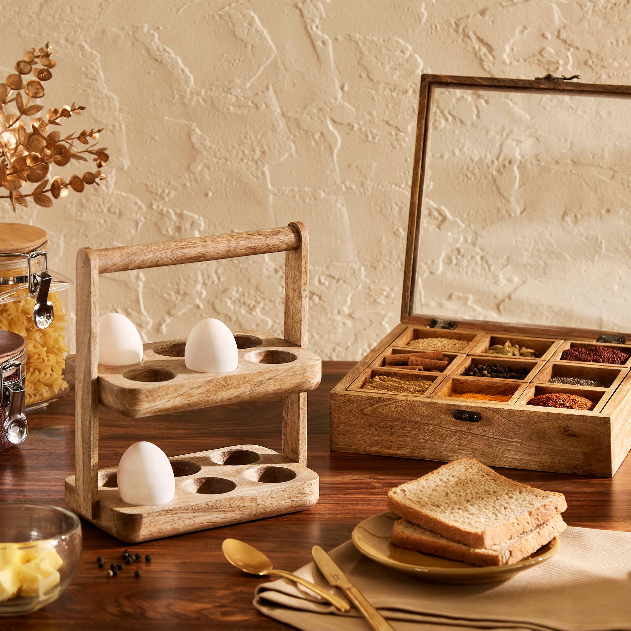 Mirage Wood 2-Tier Egg Tray in Brown