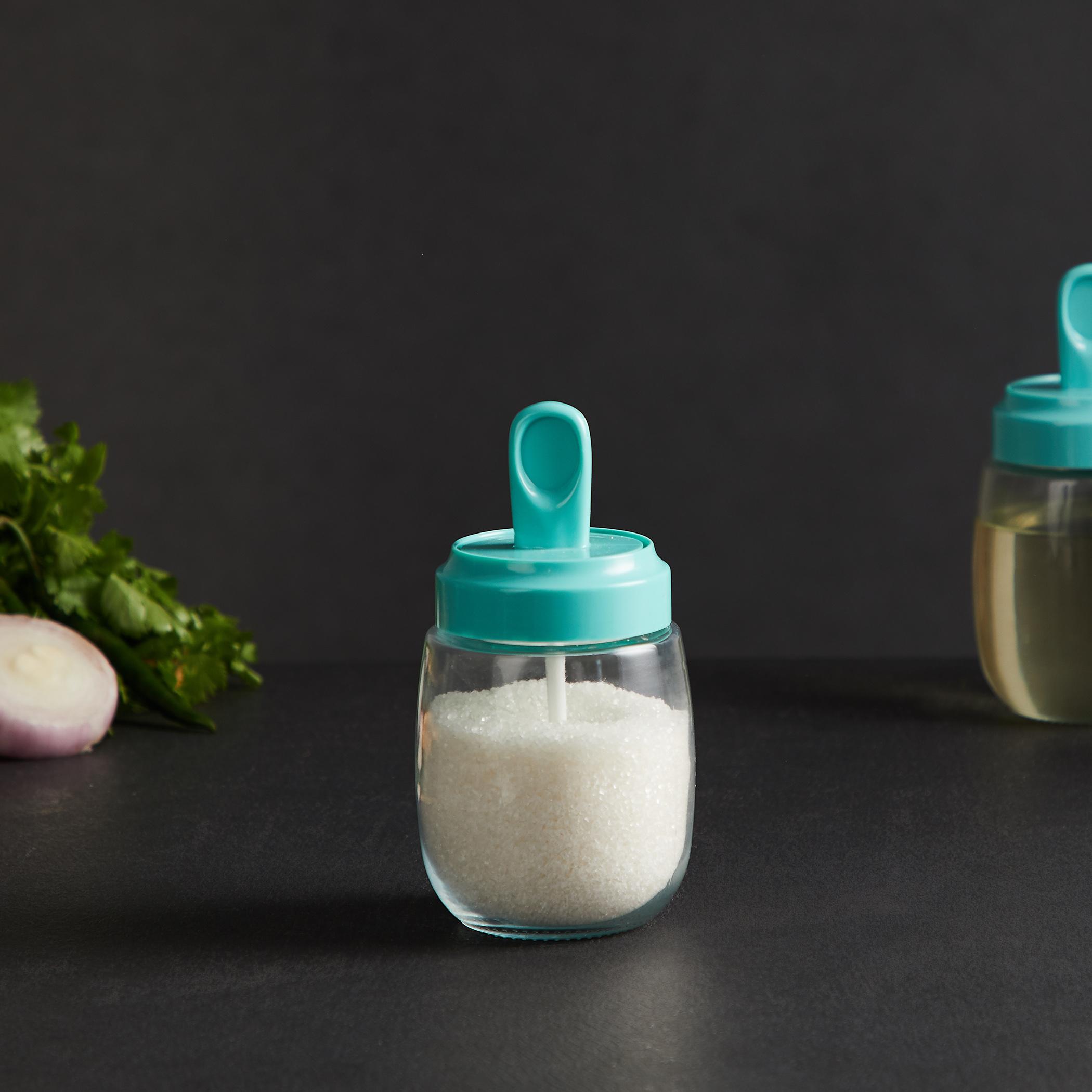Pamolive Glass Condiment Jar with Spoon - 290ml in Blue