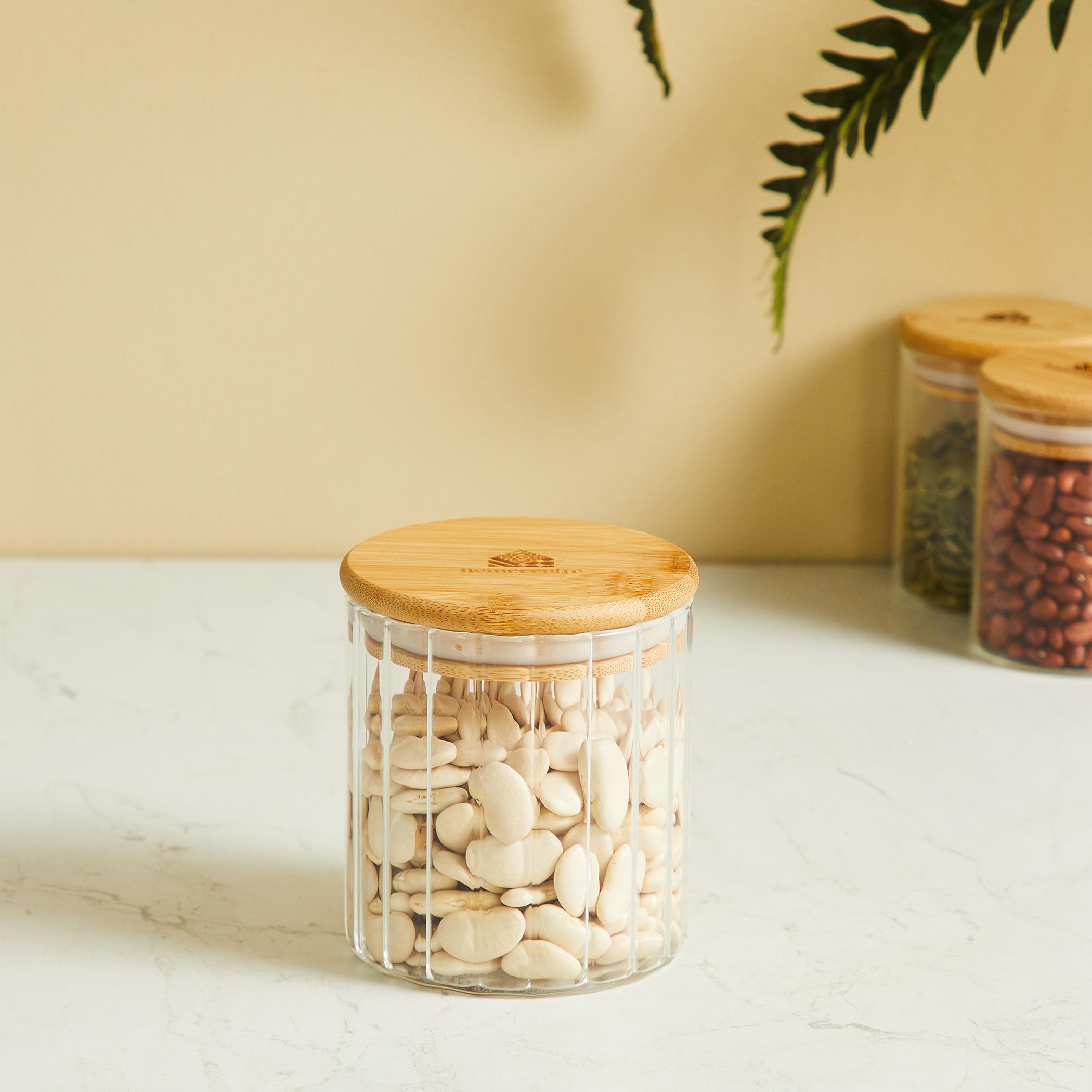 Spinel Glass Storage Canister with Bamboo Lid - 430ml in Transparent