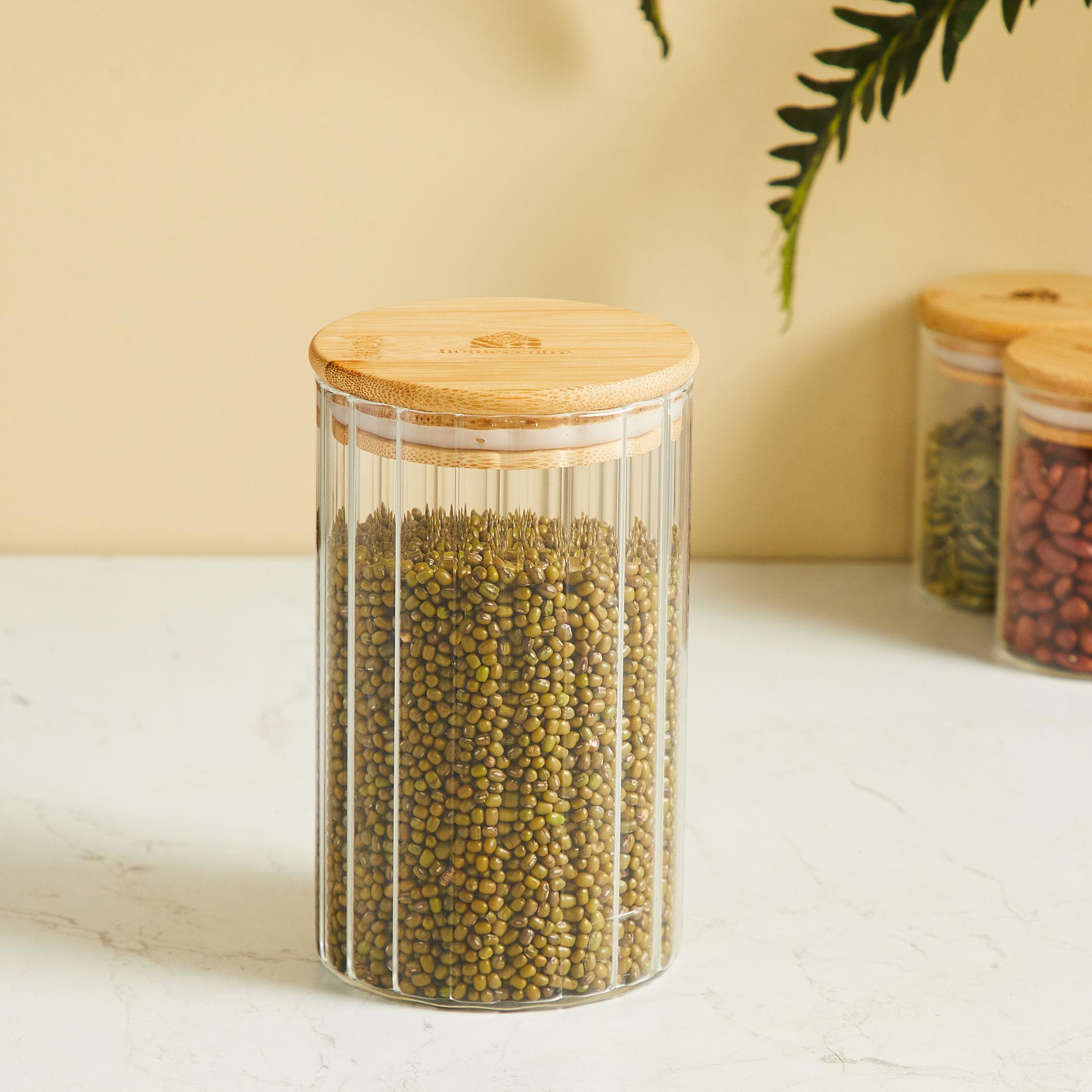 Spinel Storage Glass Canister with Bamboo Lid - 700ml in Transparent