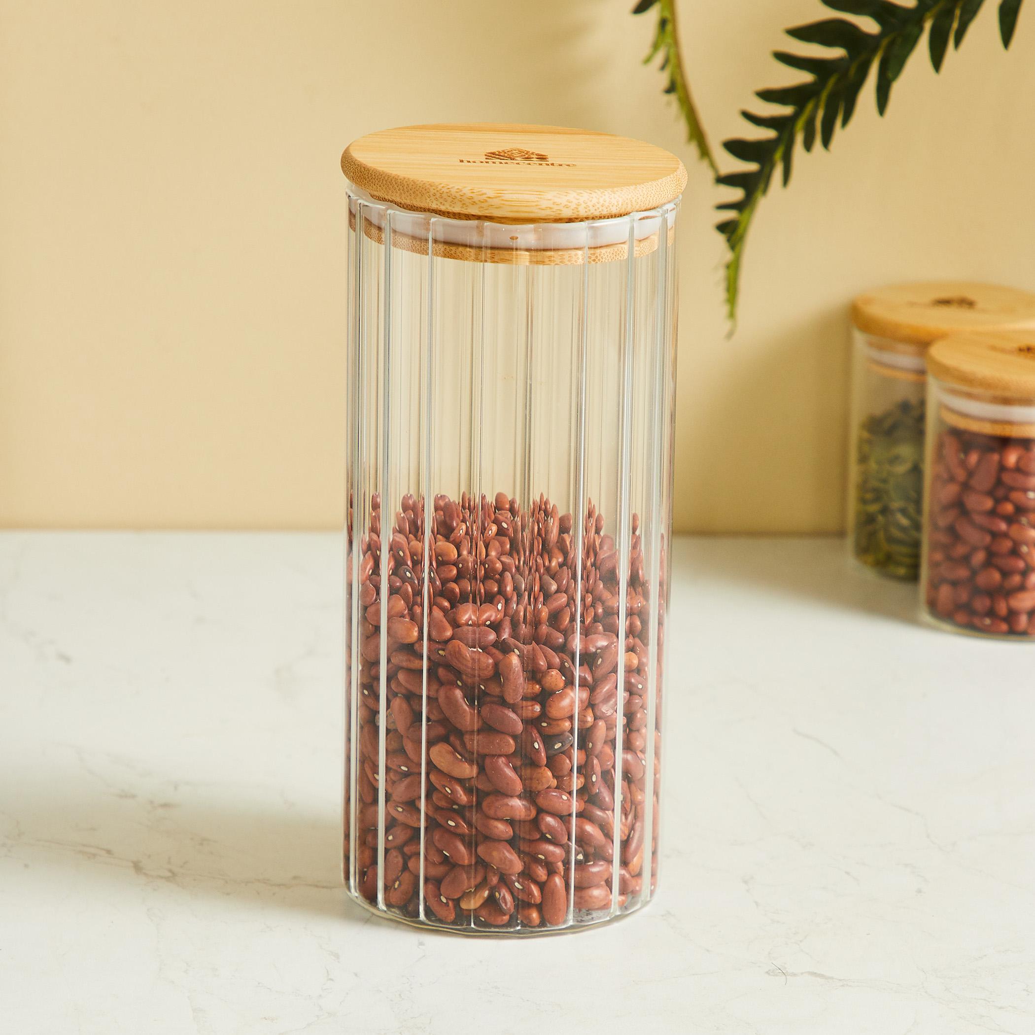 Spinel Glass Storage Canister with Bamboo Lid - 1000ml in Transparent