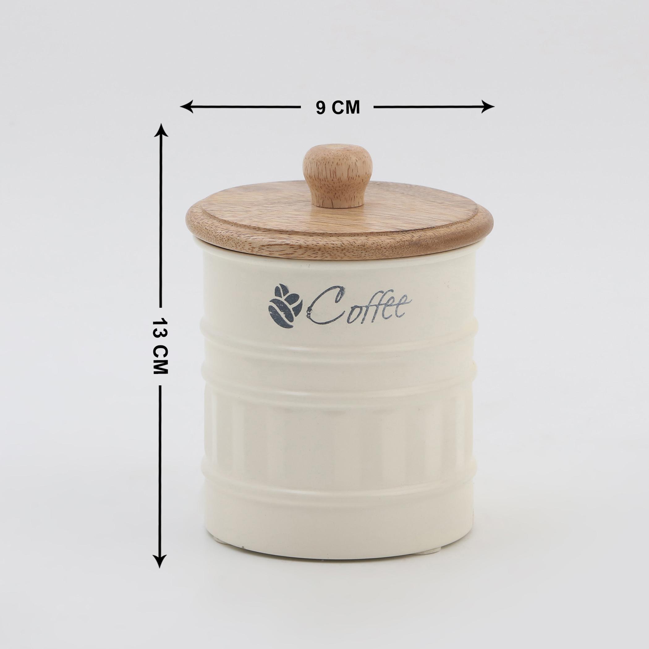 Mirage Metal Coffee Storage Canister With Mango Wood Lid in Offwhite