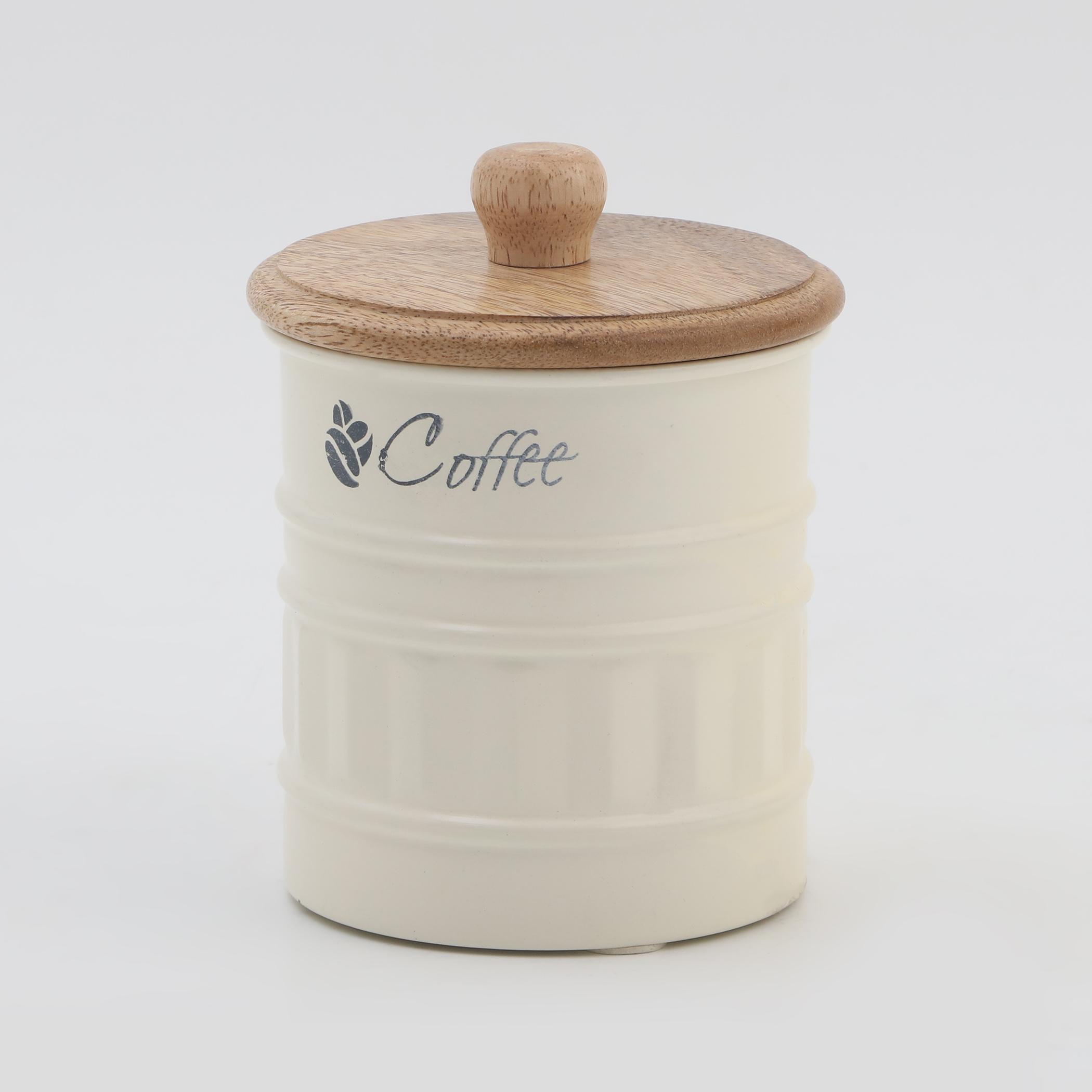 Mirage Metal Coffee Storage Canister With Mango Wood Lid in Offwhite