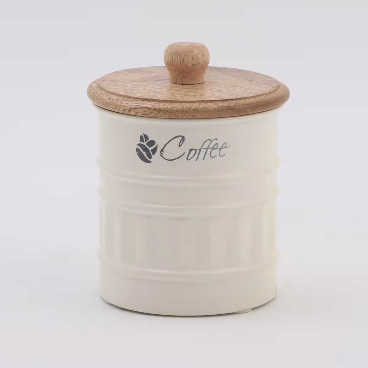 Mirage Metal Coffee Storage Canister With Mango Wood Lid in Offwhite