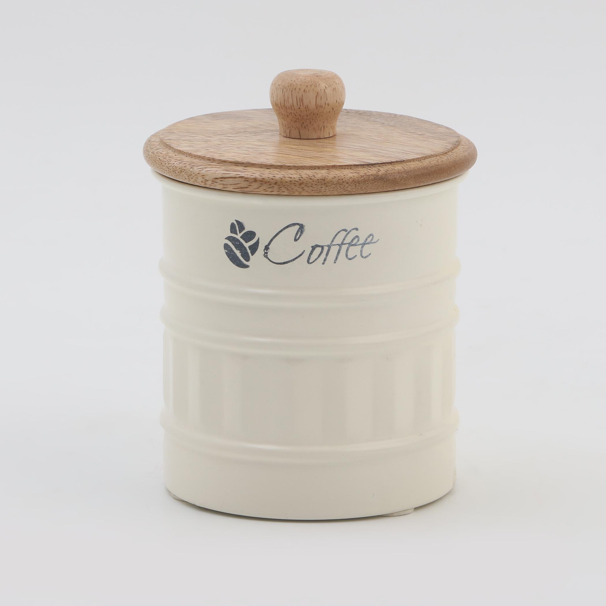 Mirage Metal Coffee Storage Canister With Mango Wood Lid in Offwhite