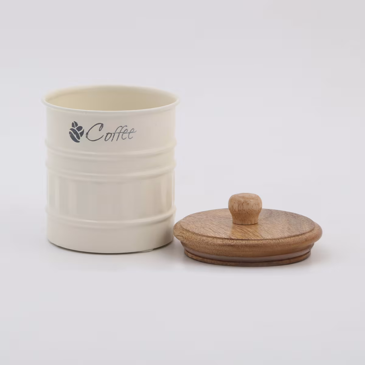 Mirage Metal Coffee Storage Canister With Mango Wood Lid in Offwhite