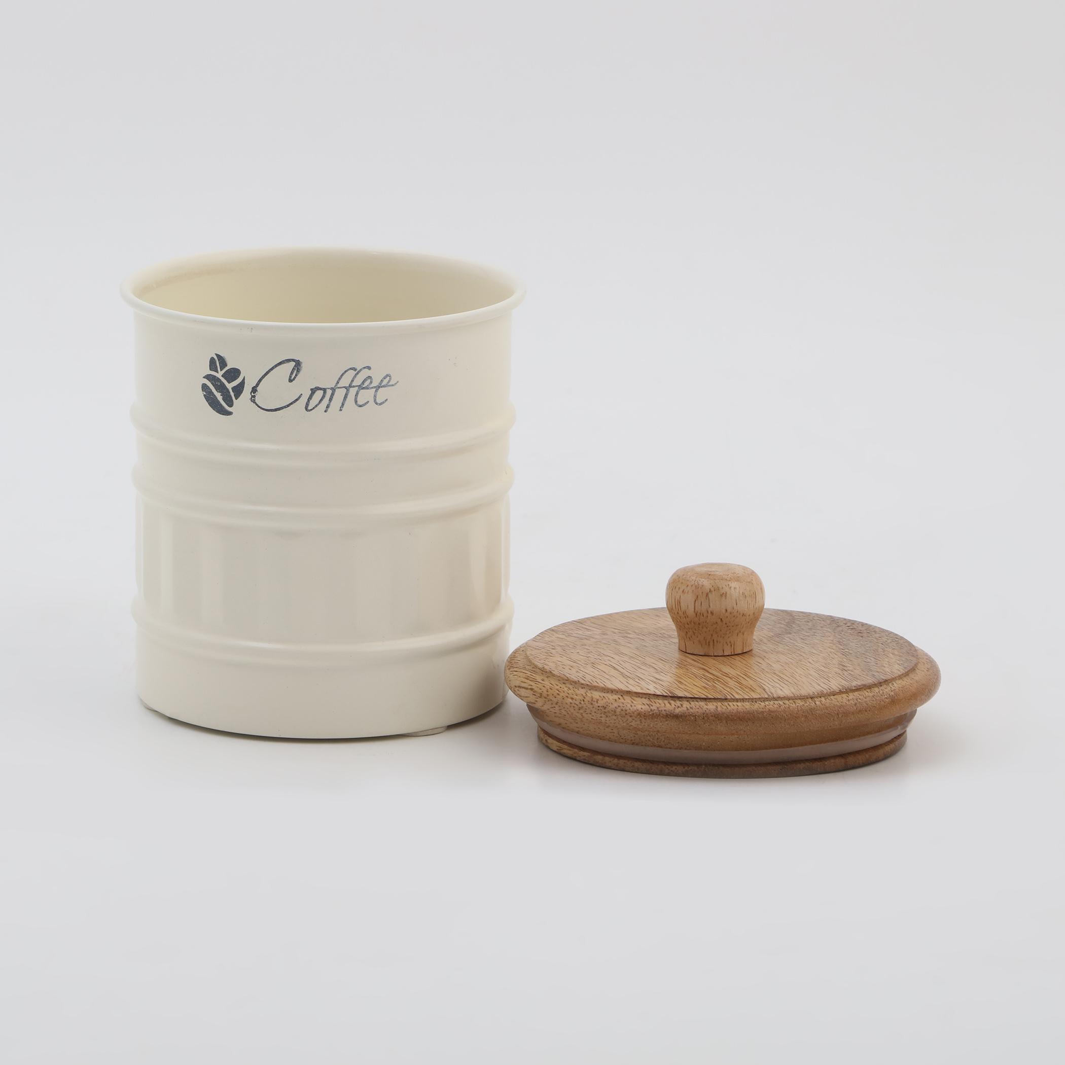 Mirage Metal Coffee Storage Canister With Mango Wood Lid in Offwhite