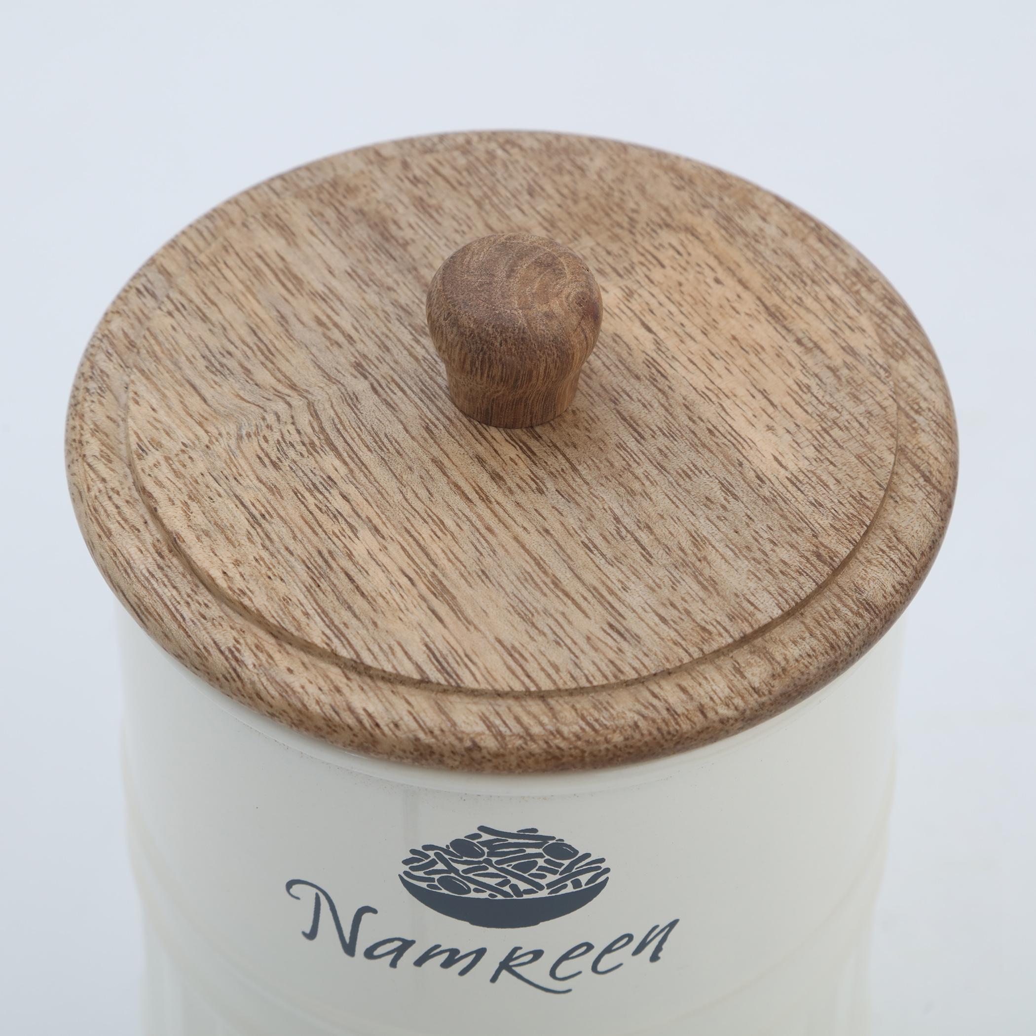 Mirage Iron Namkeen Canister with Mango Wood Lid in Cream