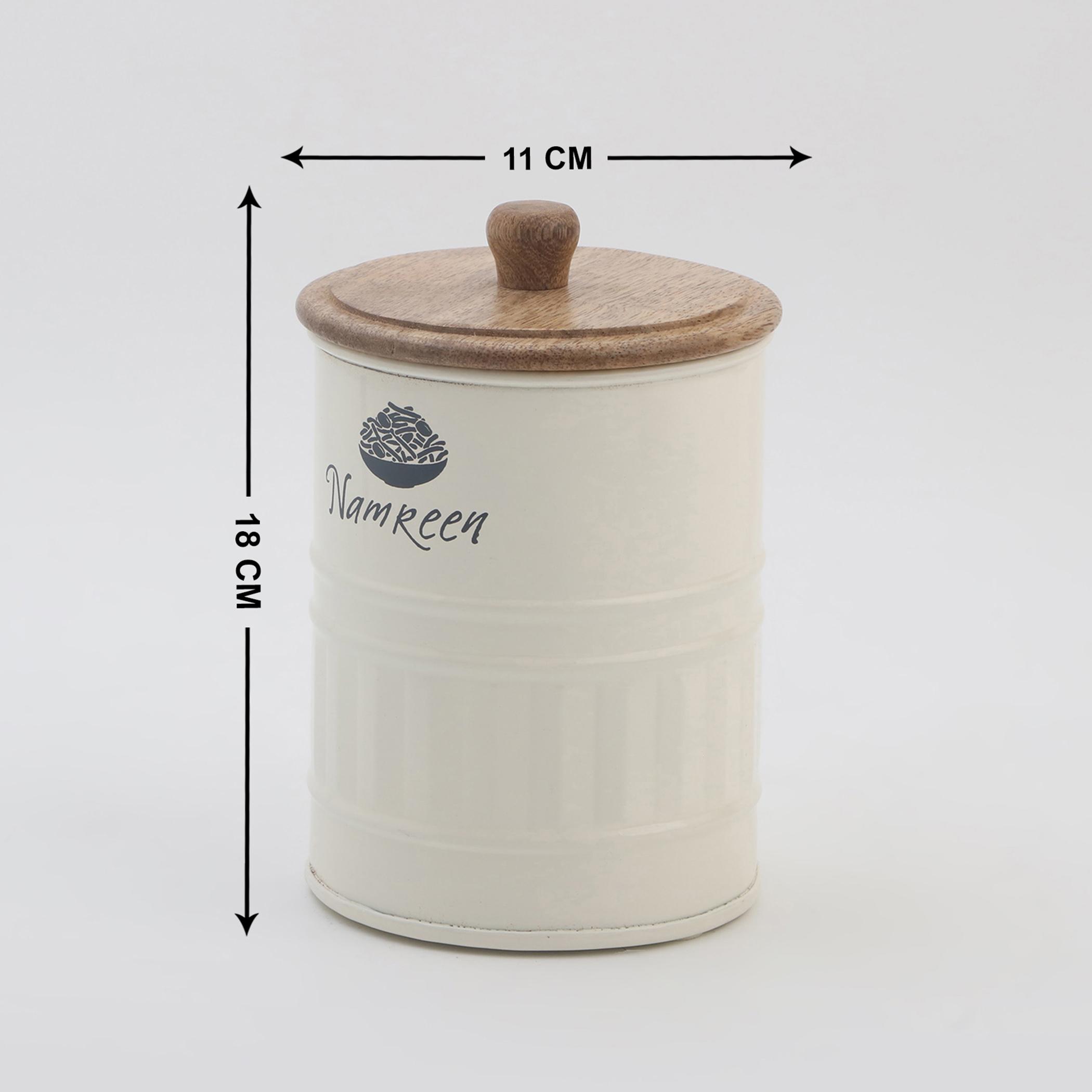 Mirage Iron Namkeen Canister with Mango Wood Lid in Cream