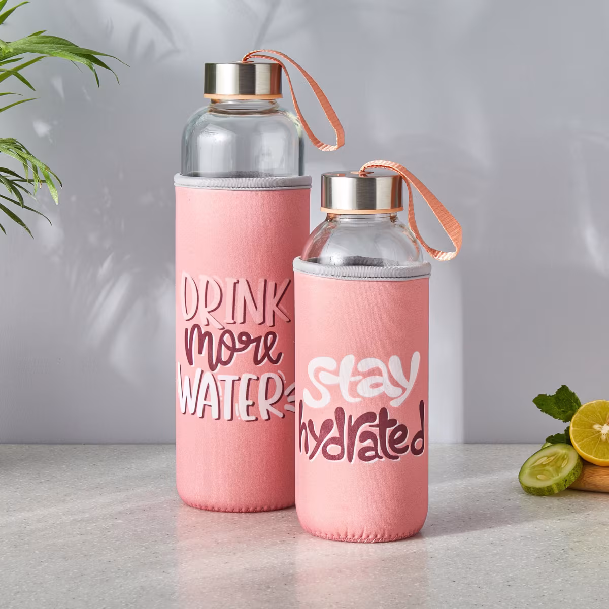 Pacific Favola Glass Water Bottle with Pouch - 600ml in Pink