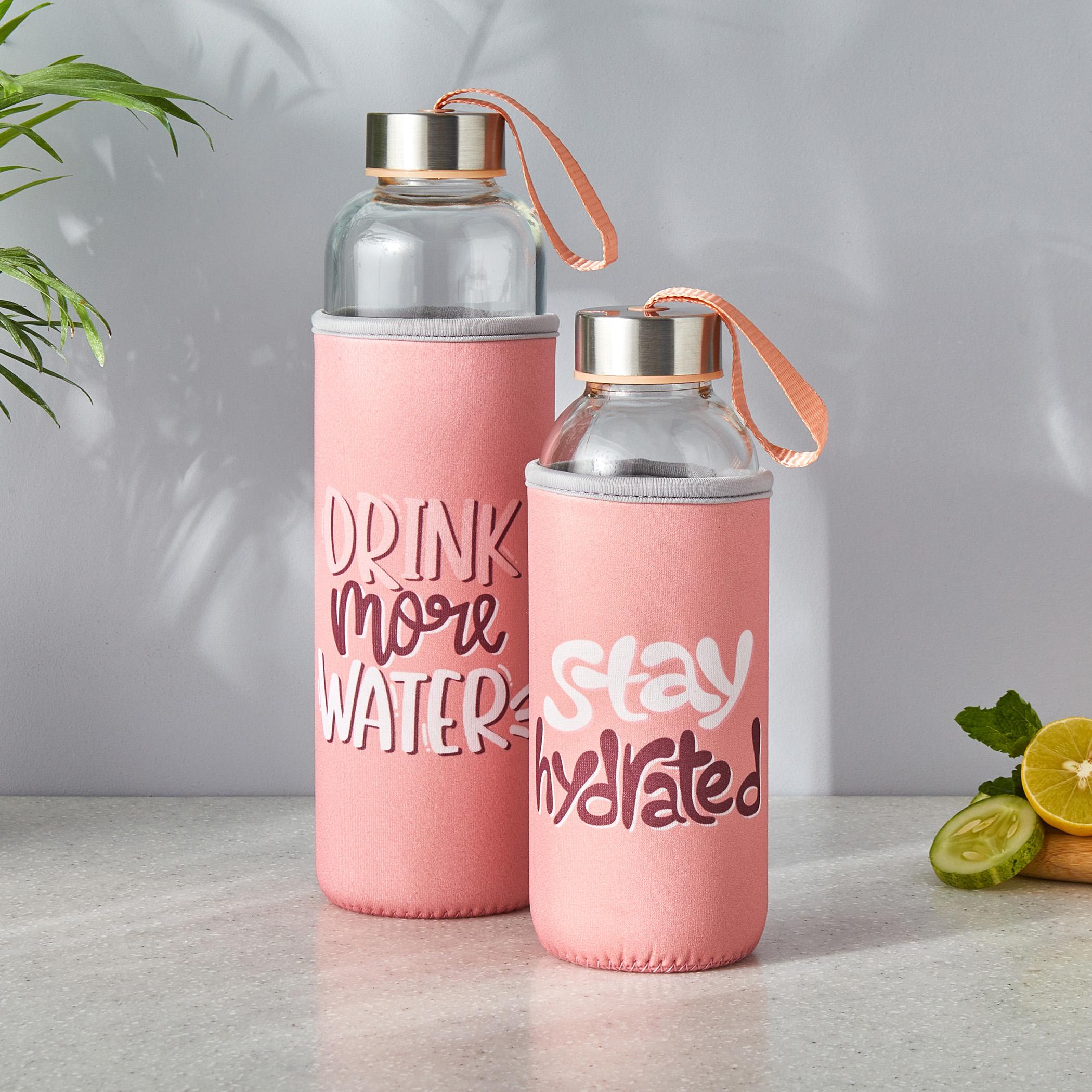 Pacific Favola Glass Water Bottle with Pouch - 600ml in Pink