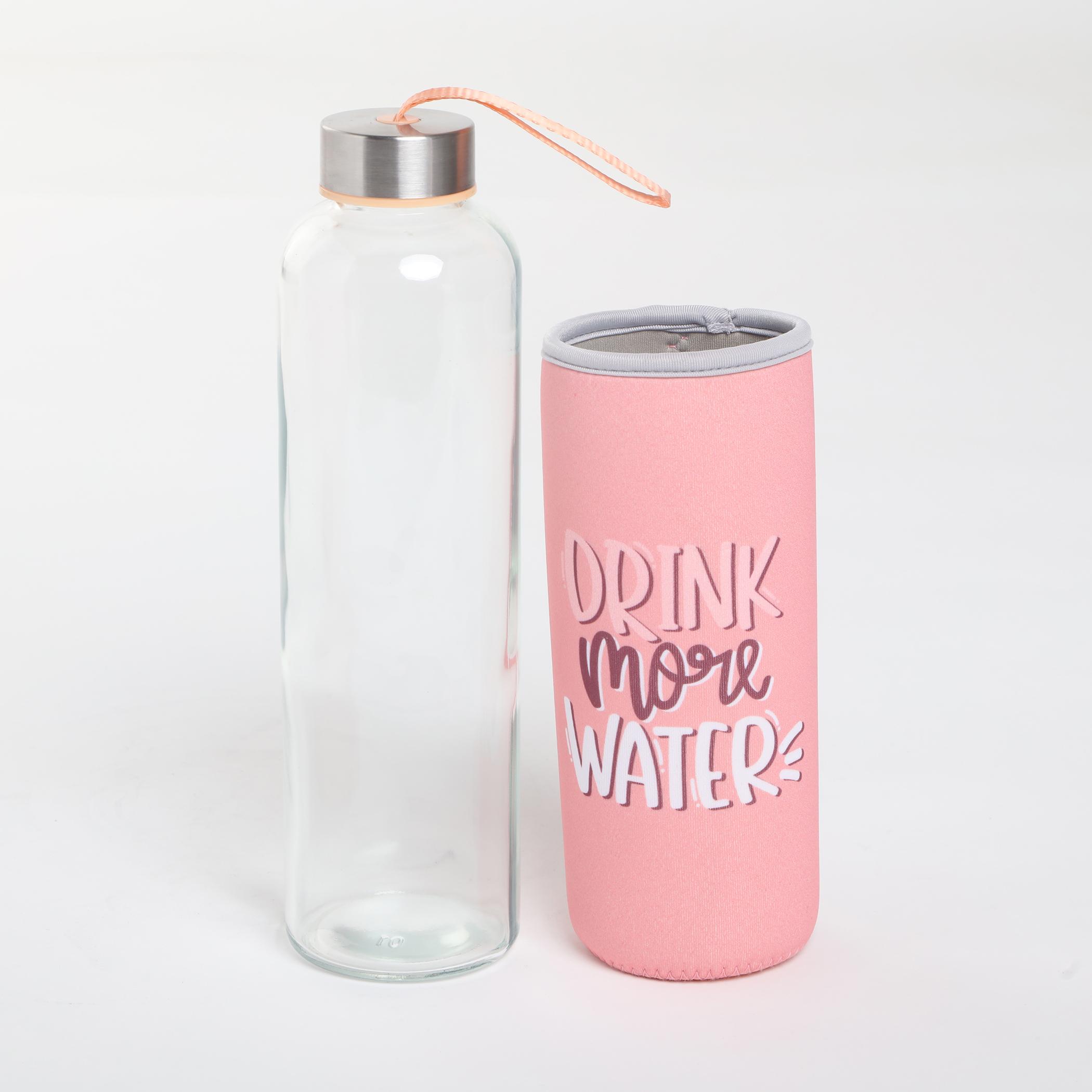 Pacific Favola Glass Water Bottle with Pouch - 600ml in Pink