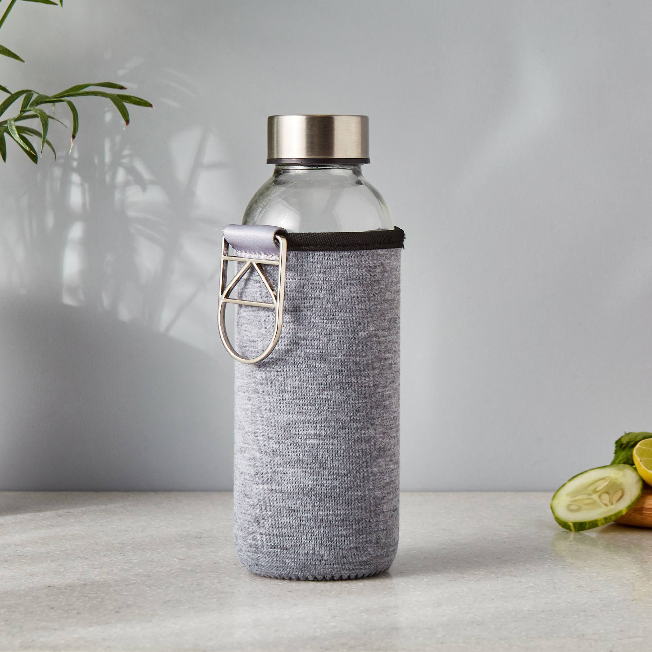 Pacific Favola Glass Water Bottle with Pouch - 400ml in Grey