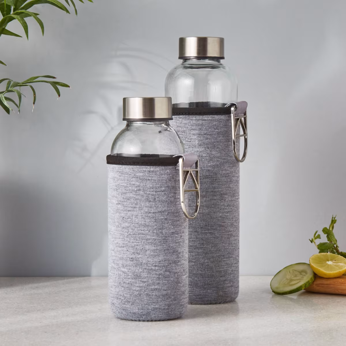 Pacific Favola Glass Water Bottle with Pouch - 400ml in Grey