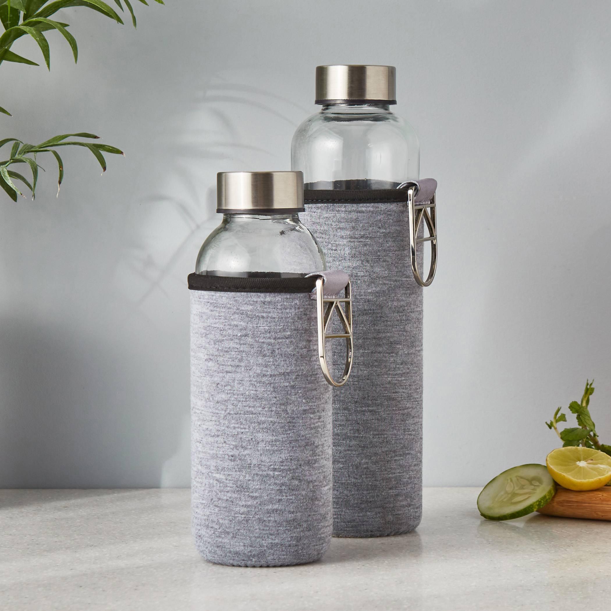 Pacific Favola Glass Water Bottle with Pouch - 600ml in Grey