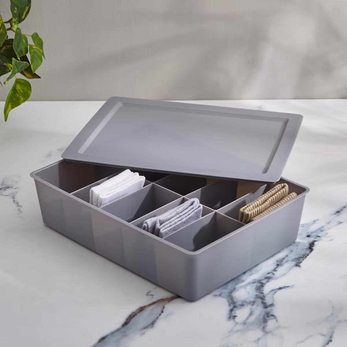 Regan Ashley Polypropylene Drawer Organizer with Lid in Grey