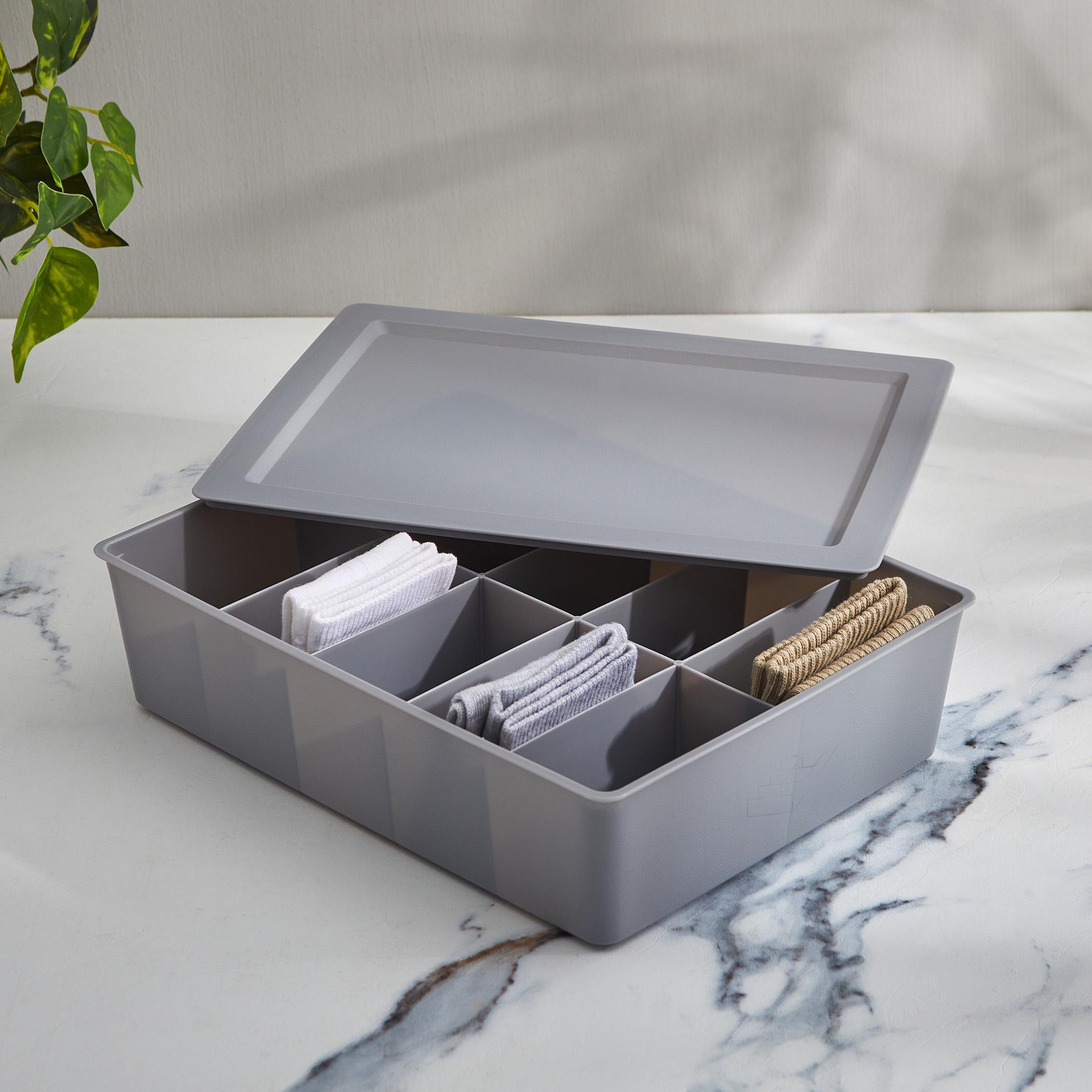 Regan Ashley Polypropylene Drawer Organizer with Lid in Grey