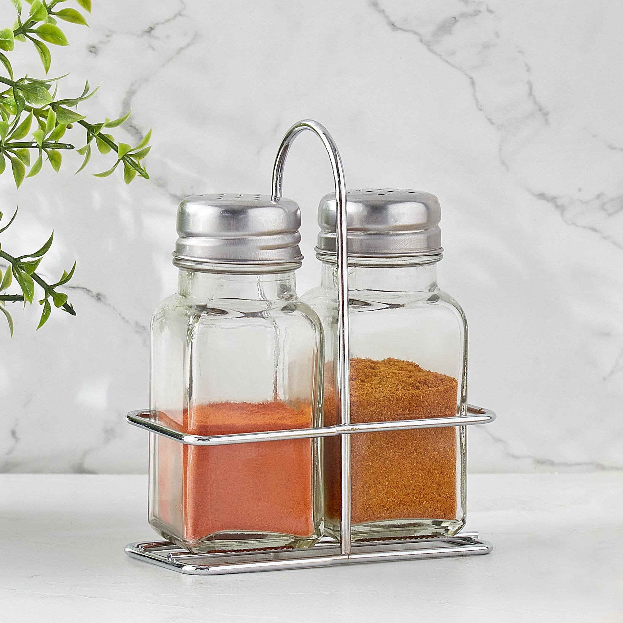Pacific Blithe Set of 2 Glass Spice Jars with Stand - 80ml in Transparent