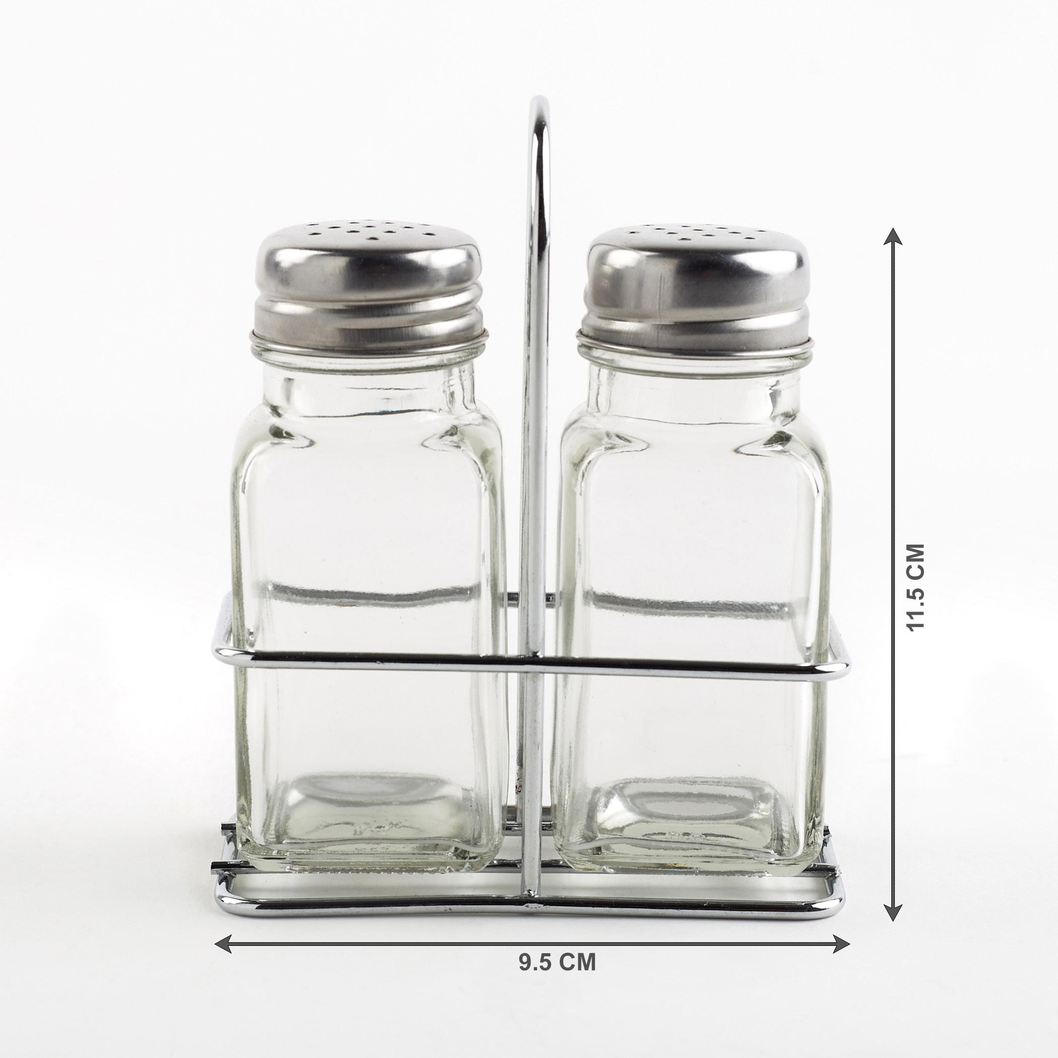 Pacific Blithe Set of 2 Glass Spice Jars with Stand - 80ml in Transparent