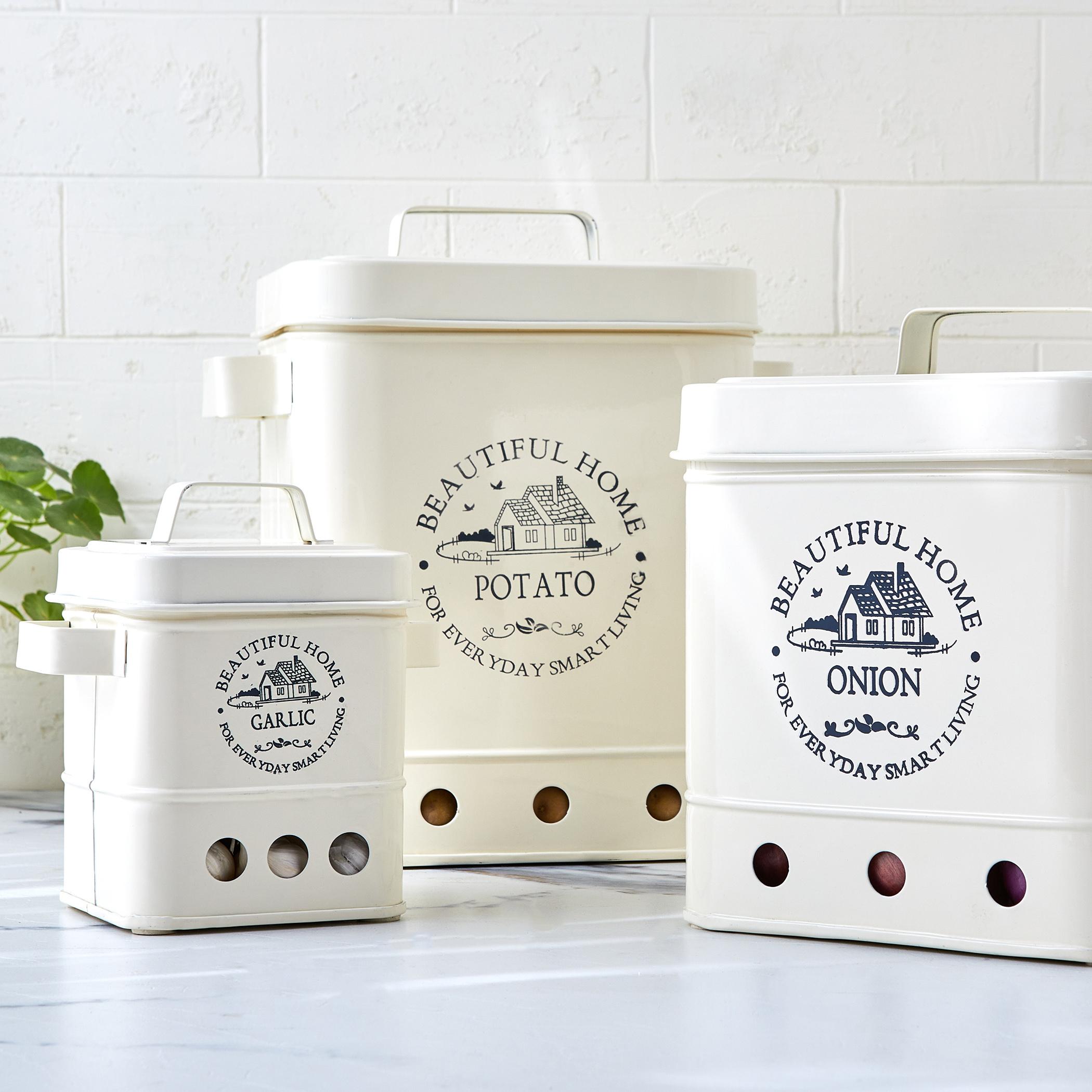 Mendo Metal Potato Canister in Beige