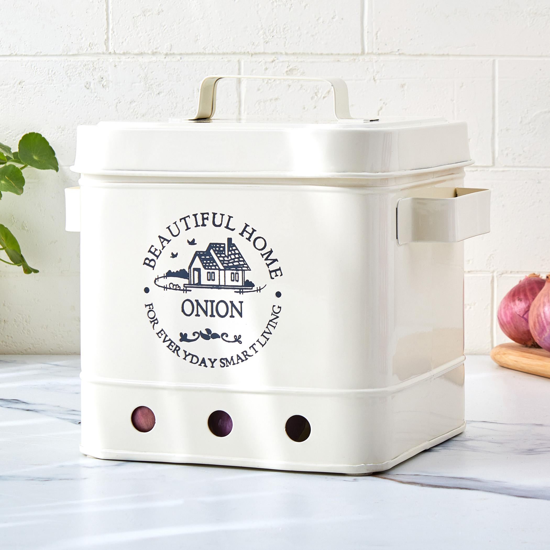 Mendo Iron Printed Onion Canister with Lid in Beige
