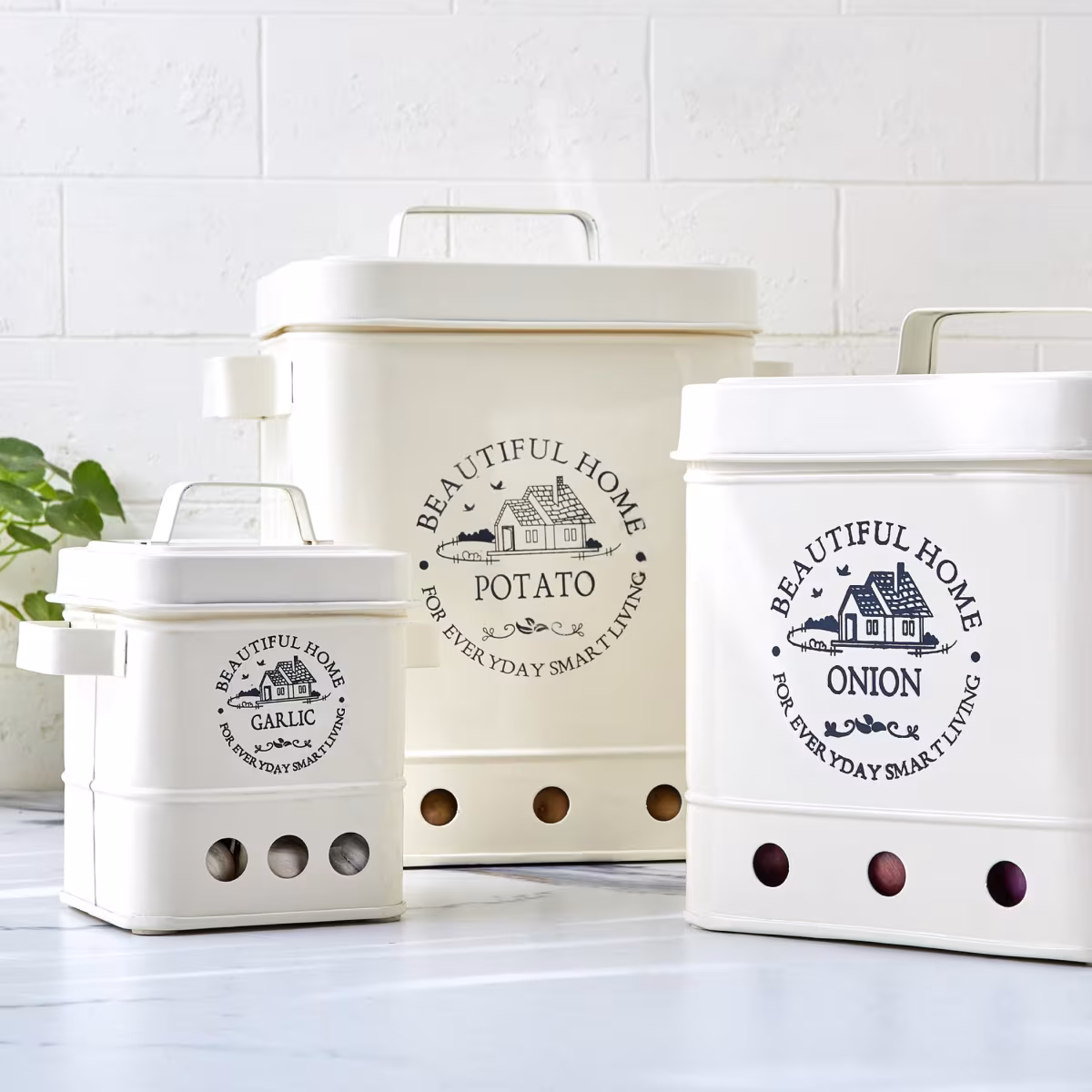 Mendo Iron Printed Onion Canister with Lid in Beige