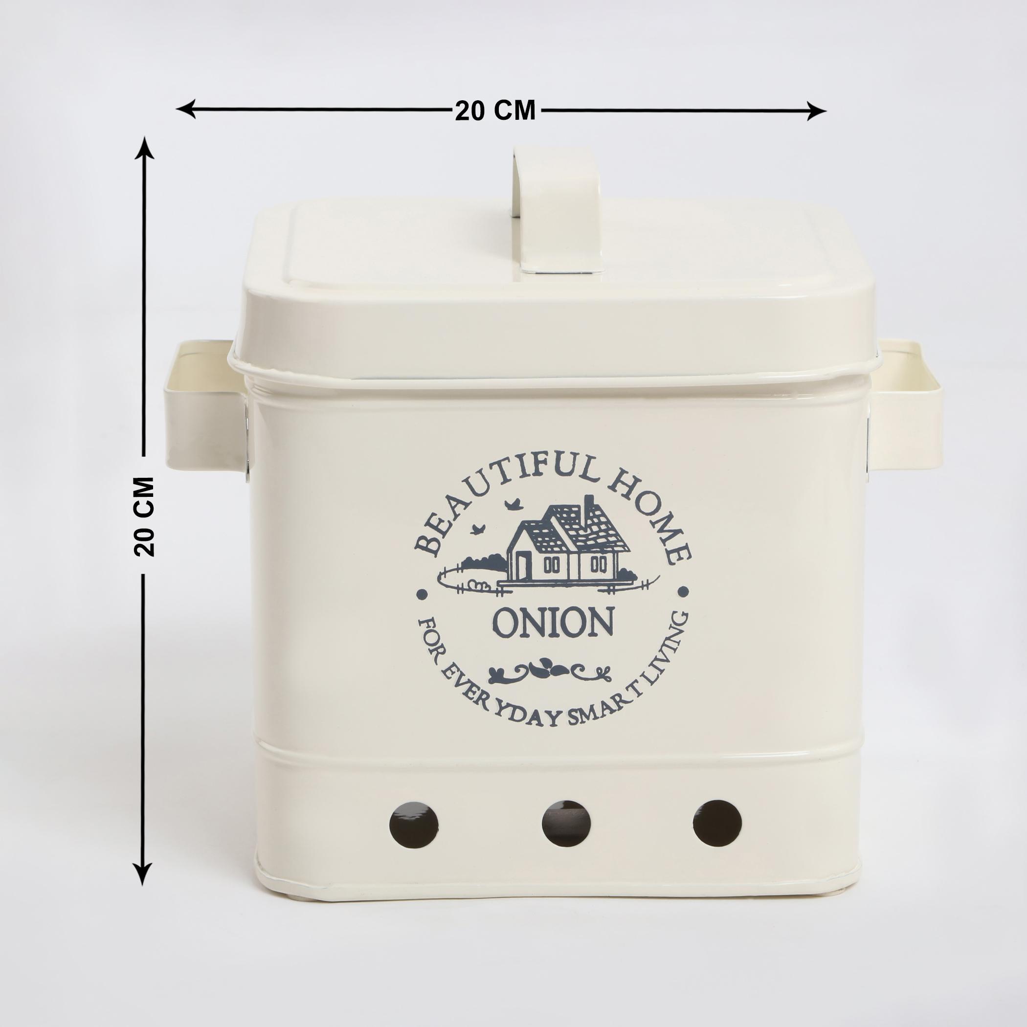 Mendo Iron Printed Onion Canister with Lid in Beige