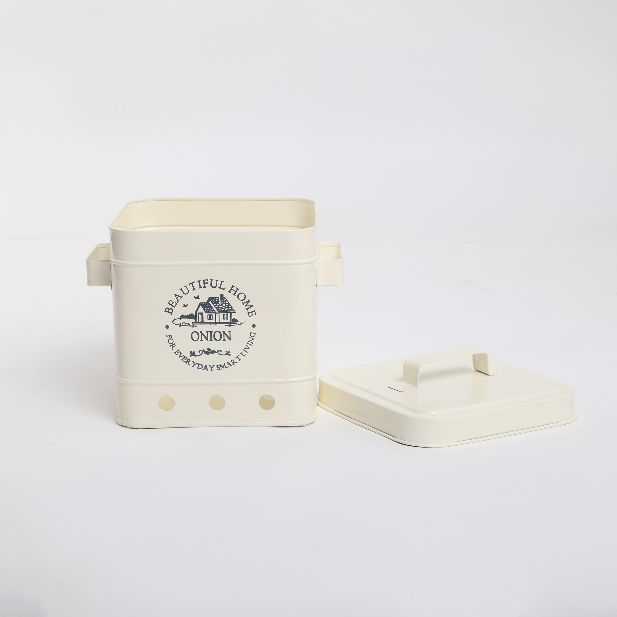 Mendo Iron Printed Onion Canister with Lid in Beige